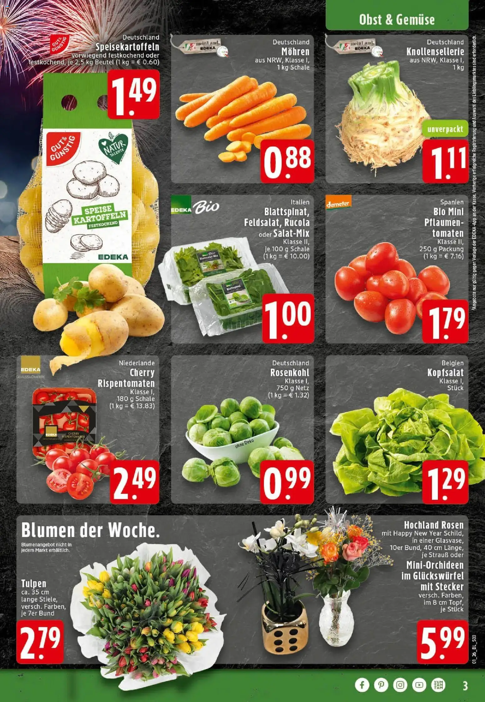 Edeka prospekt Hörstel-Riesenbeck	 – gültig ab 28.12.2025 | Seite: 3 | Produkte: Pflaumen, Rucola, Mohren, Kartoffeln