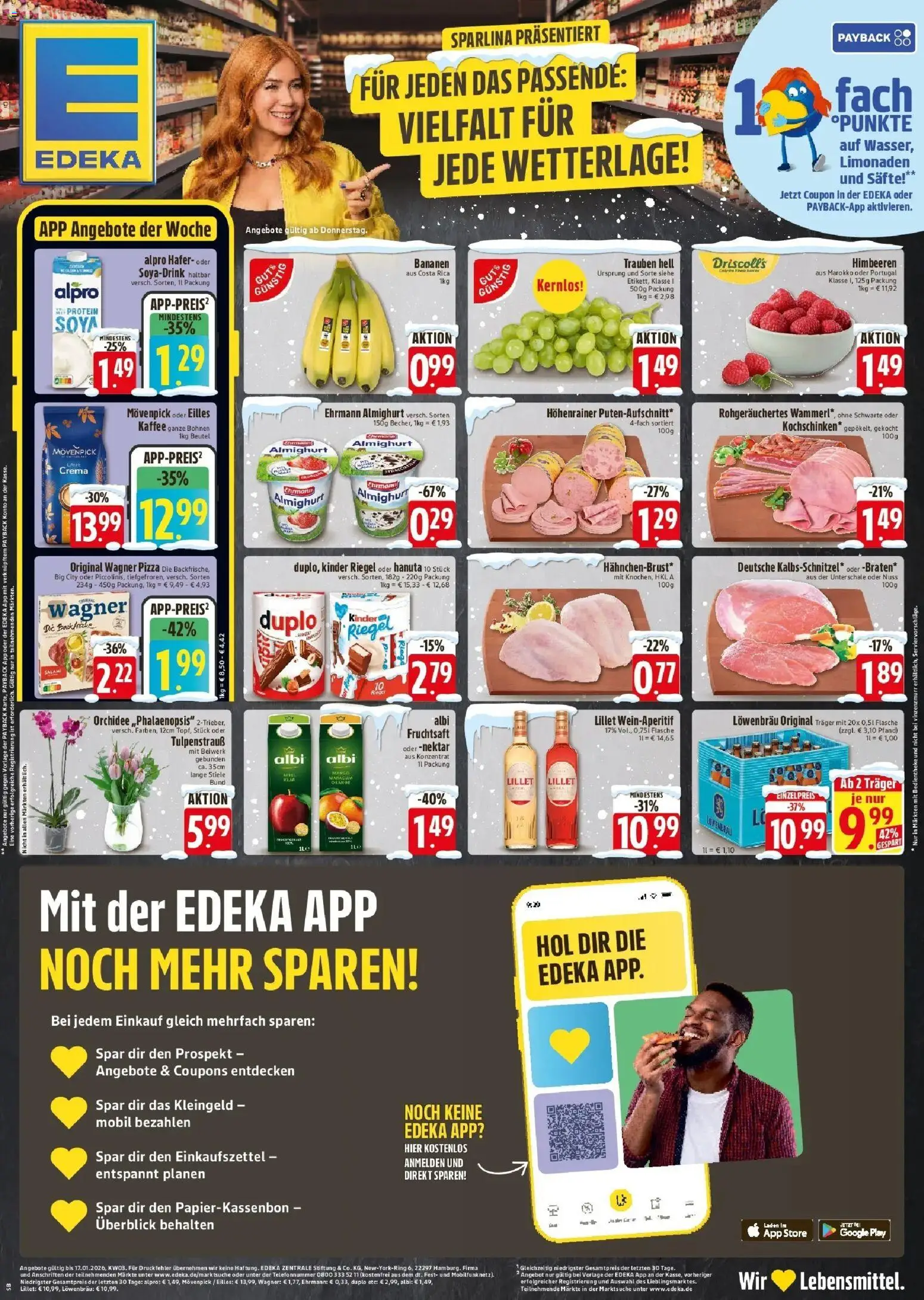 Edeka prospekt Vilsbiburg	 – gültig ab 14.01.2026 | Seite: 1 | Produkte: Himbeeren, Trauben, Wagner pizza, Fruchtsaft