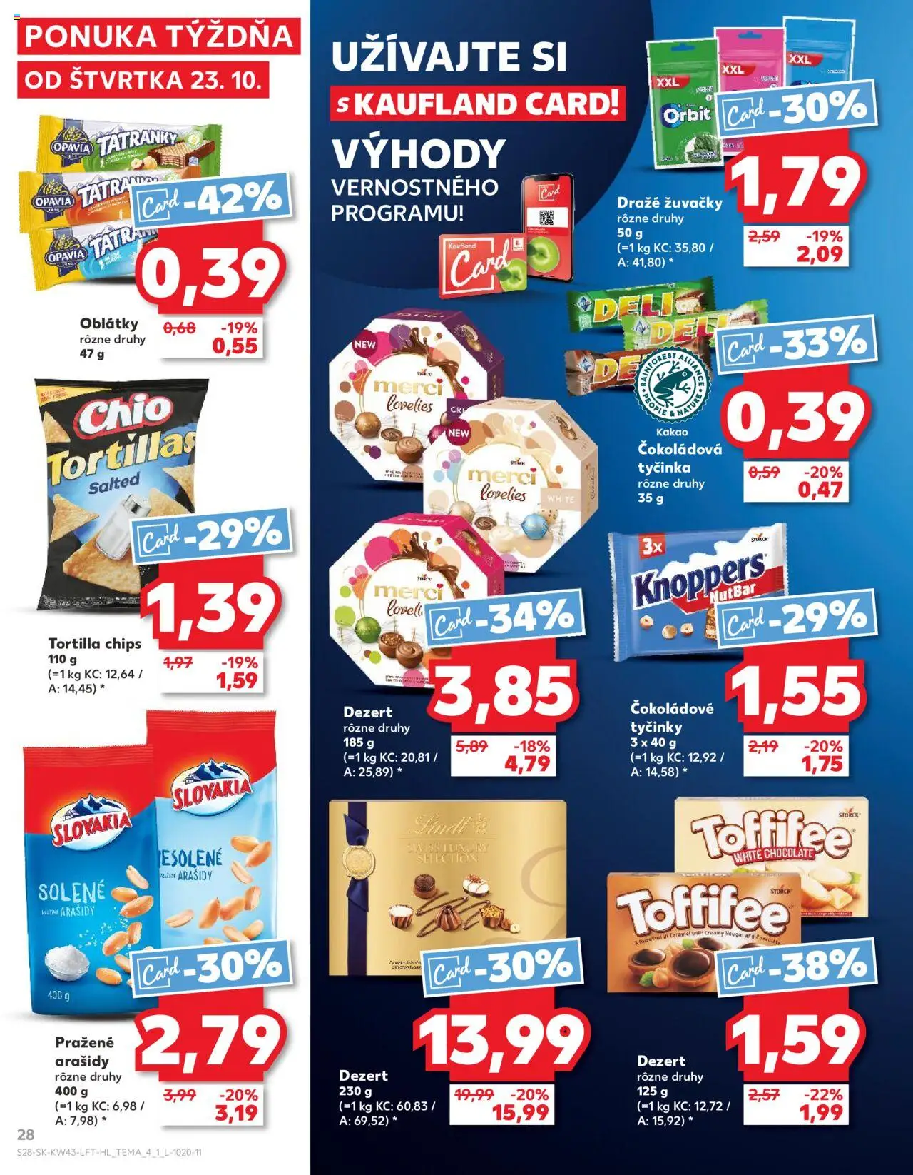 Nové Kaufland akcie – leták je platný od 23.10.2025 | Strana: 28 | Produkty: Tortilla, Lindt, Toffifee, Kakao