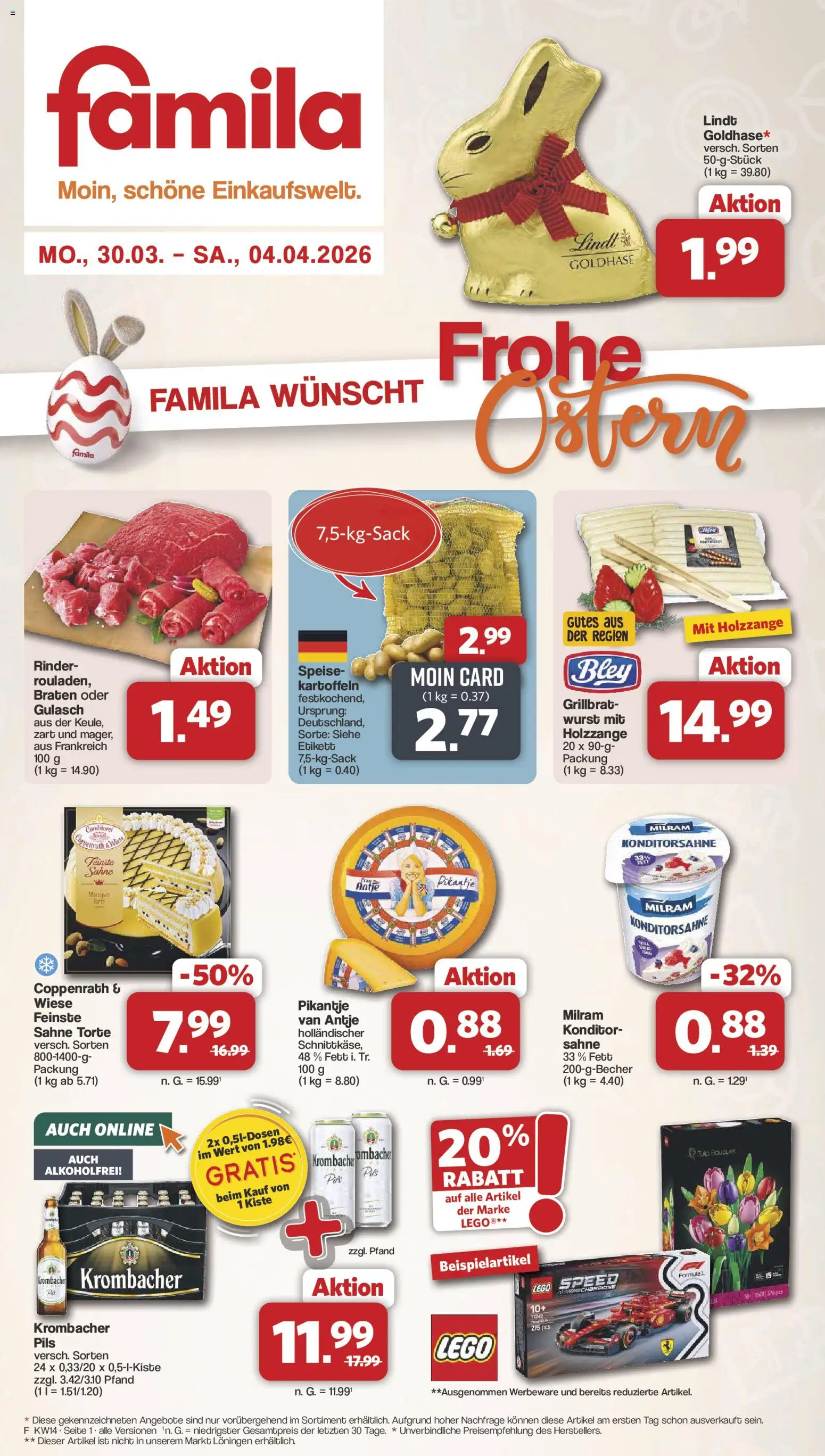 Famila Nordwest Prospekt 	 – gültig ab 30.03.2026 | Seite: 1 | Produkte: Kartoffeln, Milram, Wurst, PC
