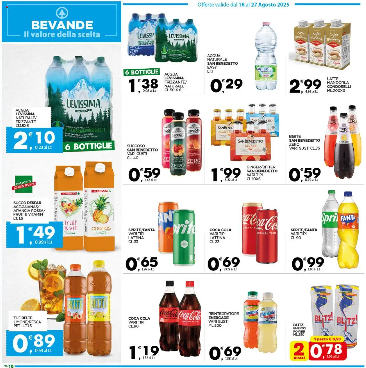 Volantino Despar del 24.08.2025 | Pagina: 10 | Prodotti: Latte, The, Fanta, Coca Cola