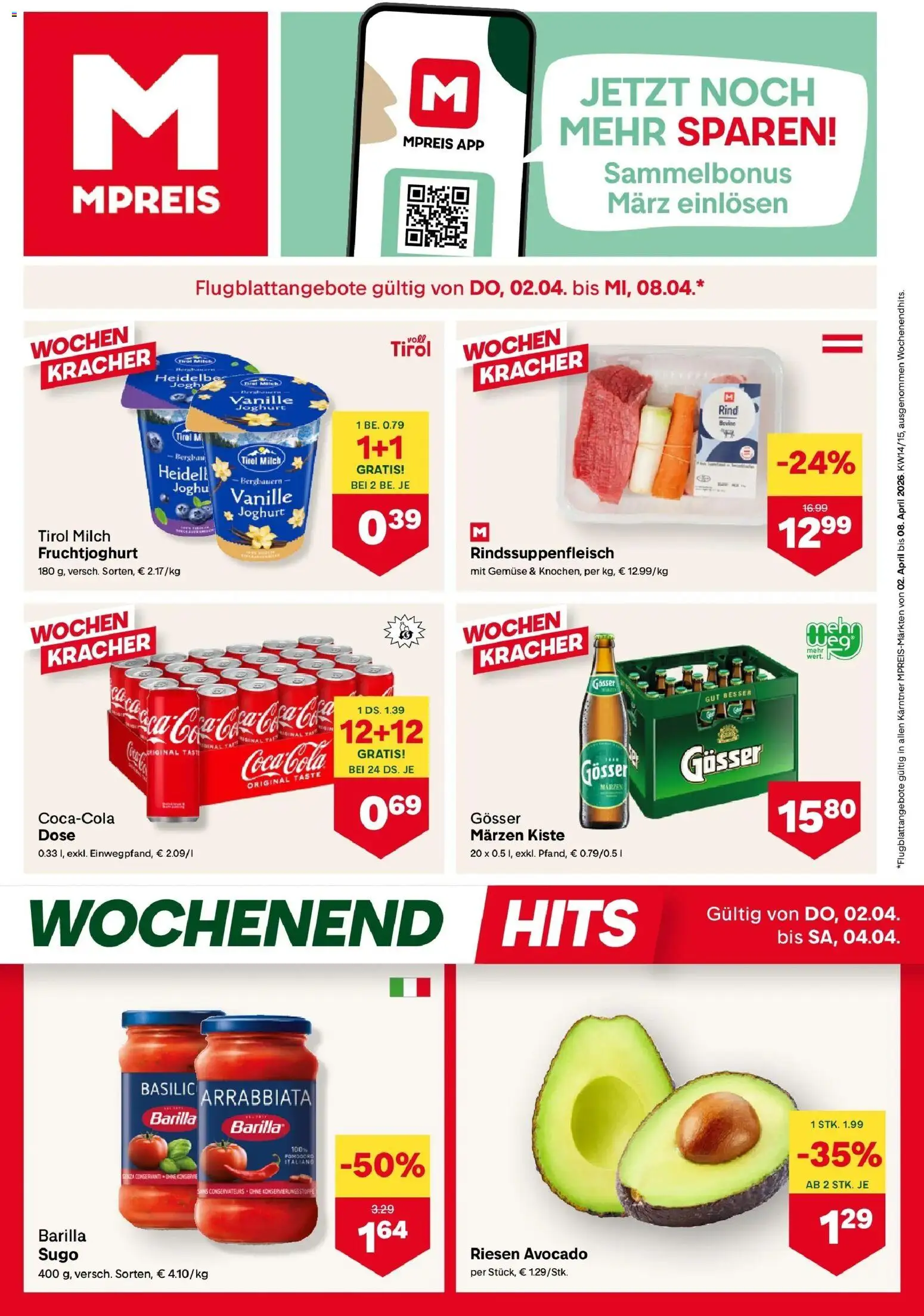 MPREIS Velden gültig ab 02.04.2026 | Seite: 1 | Produkte: Avocado, Gemüse, Milch, Joghurt