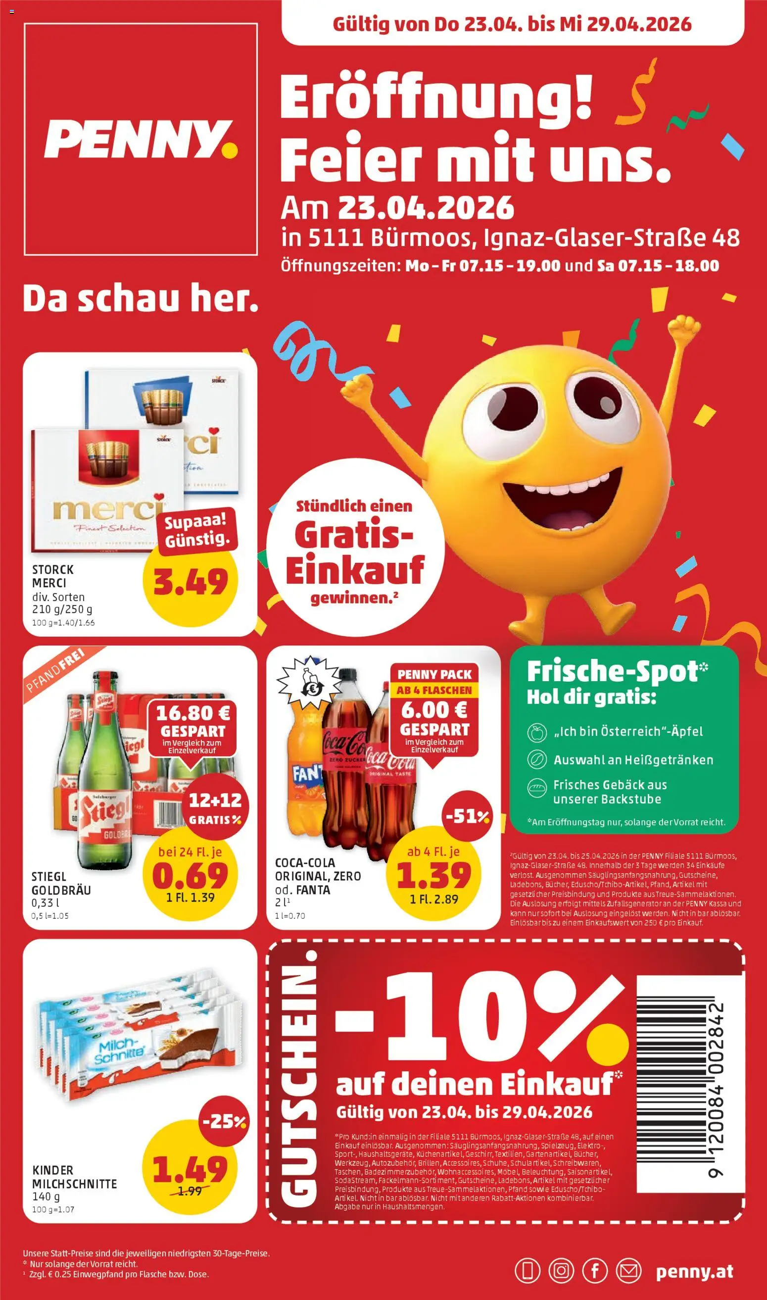 Penny Markt Eröffnung in 5111 Bürmoos gültig ab 23.04.2026 | Seite: 1 | Produkte: Milch