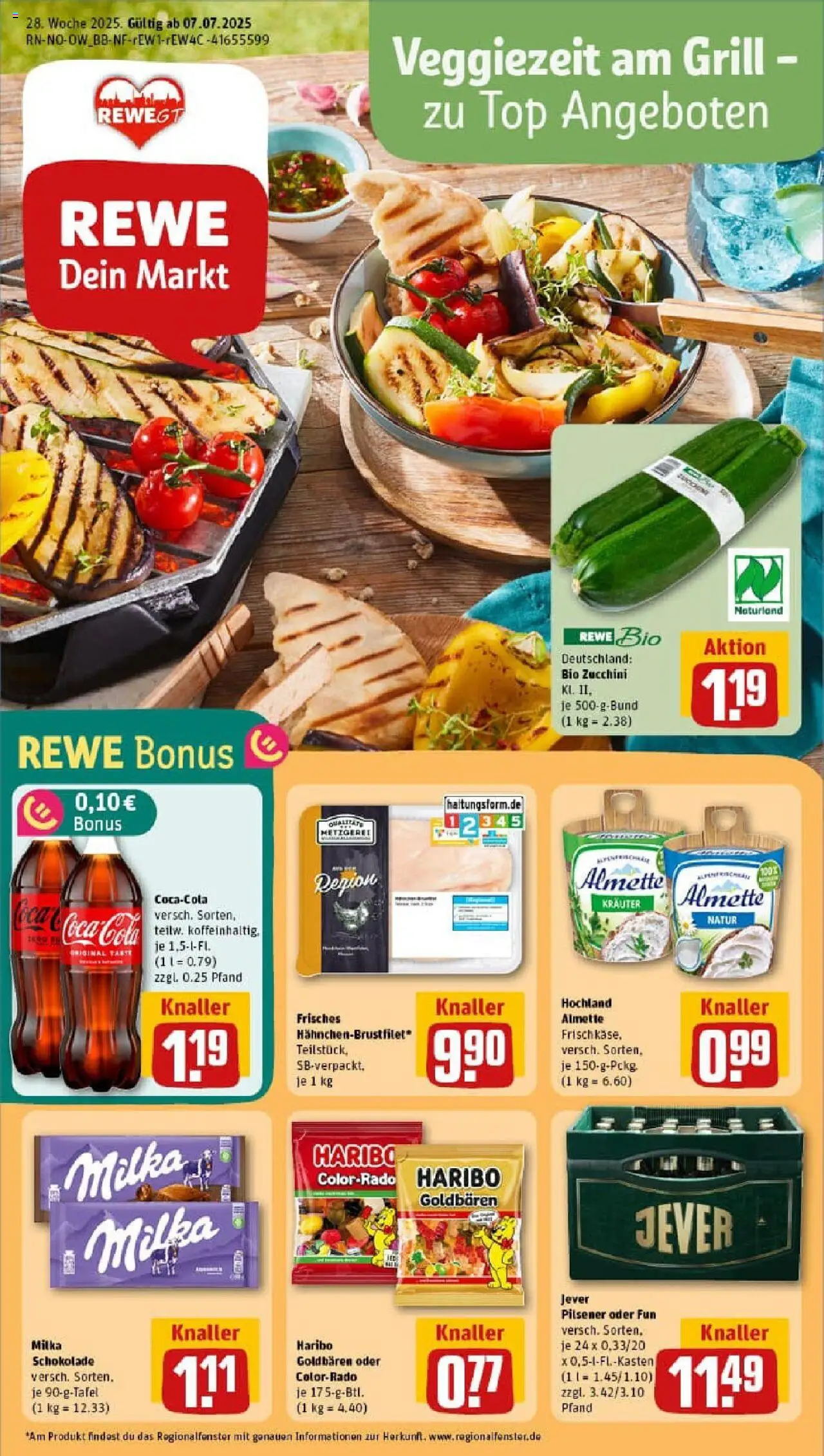 Rewe prospekt Gütersloh	 - gültig ab dem 06.07.2025 | Seite: 1 | Produkte: Grill, Coca cola, Cola, Zucchini