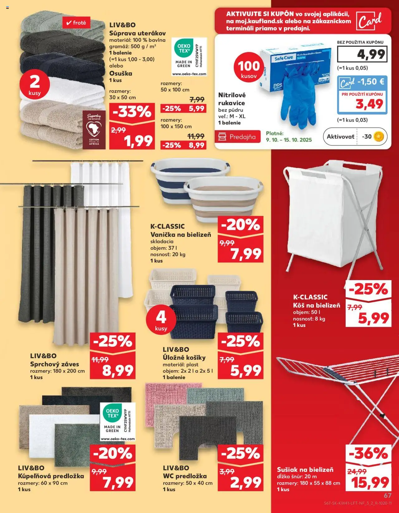 Nové Kaufland akcie – leták je platný od 09.10.2025 | Strana: 67 | Produkty: Kôš na bielizeň, Wc, Kôš, Rukavice