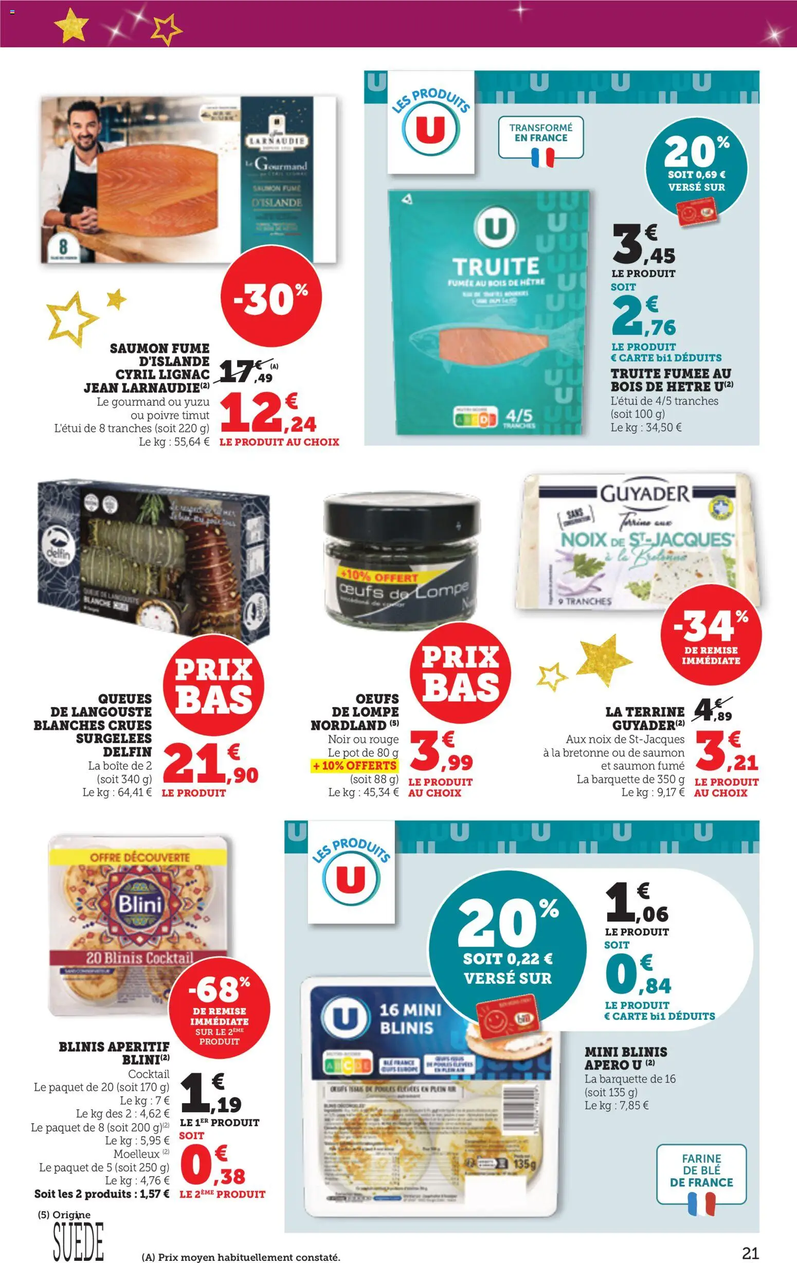 {H1} | Page: 21 | Produits: Truite fumée, Blinis, Saumon, Noix