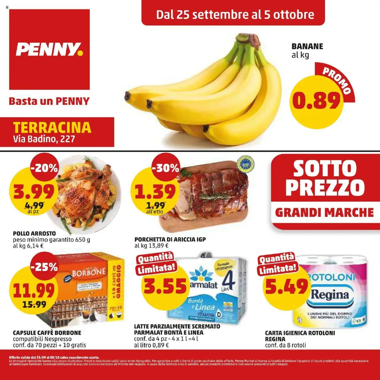 Volantino PENNY del 25.09.2025 | Pagina: 1 | Prodotti: Arrosto, Carta igienica, Caffè, Latte