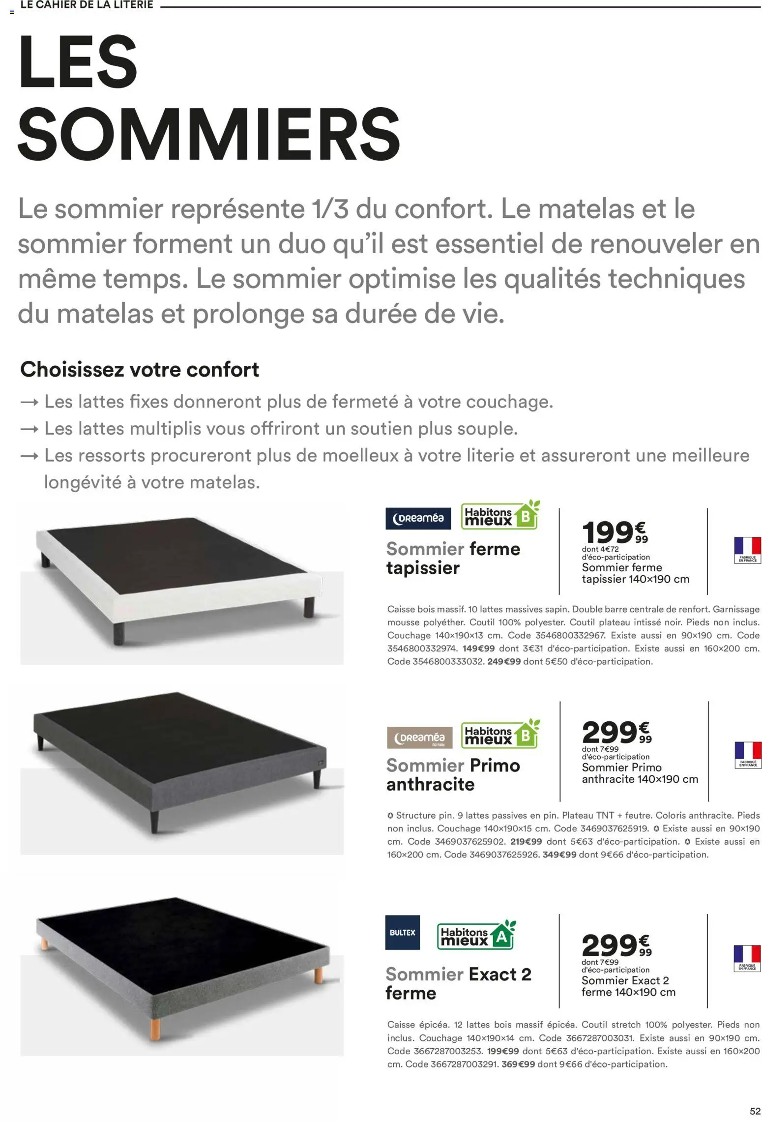 {H1} | Page: 52 | Produits: Mousse, Matelas, Sommier, Literie