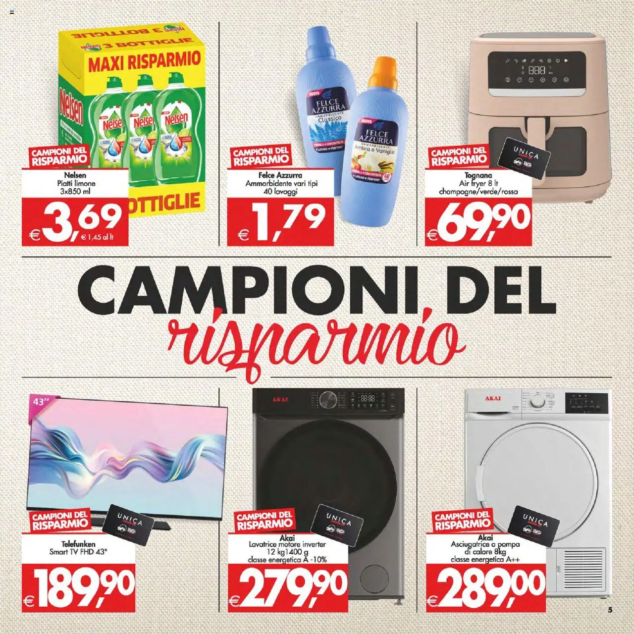 Volantino Decò del 02.09.2025 | Pagina: 5 | Prodotti: Ammorbidente, smart TV, Asciugatrice, TV