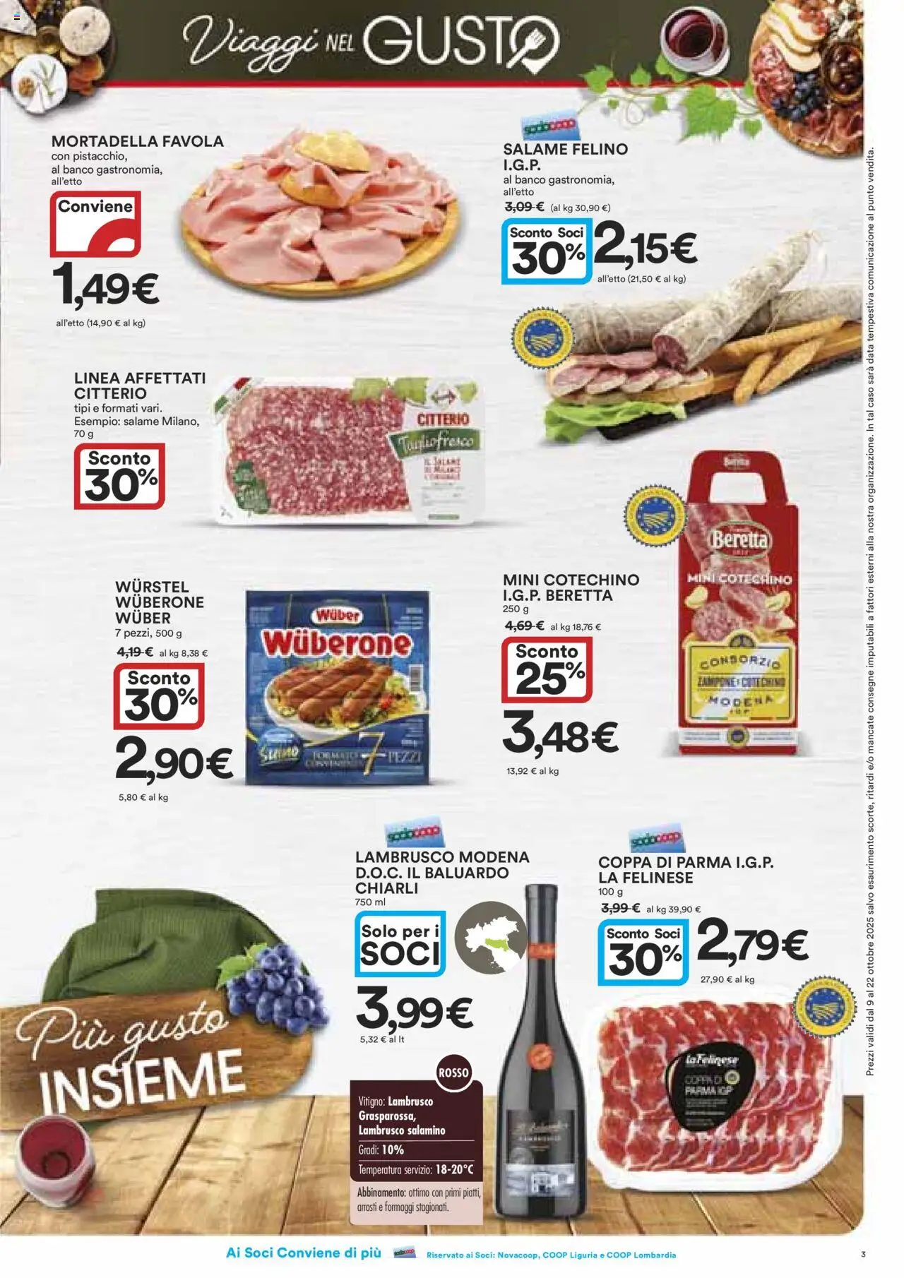 Volantino Ipercoop del 09.10.2025 | Pagina: 3 | Prodotti: Salame, Wurstel, Mortadella, Cotechino
