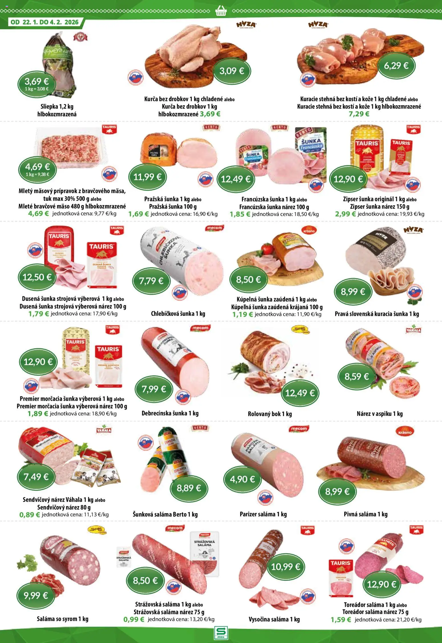 Nové Sintra akcie – leták je platný od 22.01.2026 | Strana: 2 | Produkty: Kúpelňa, Šunka, Kuracie stehná, Kurča