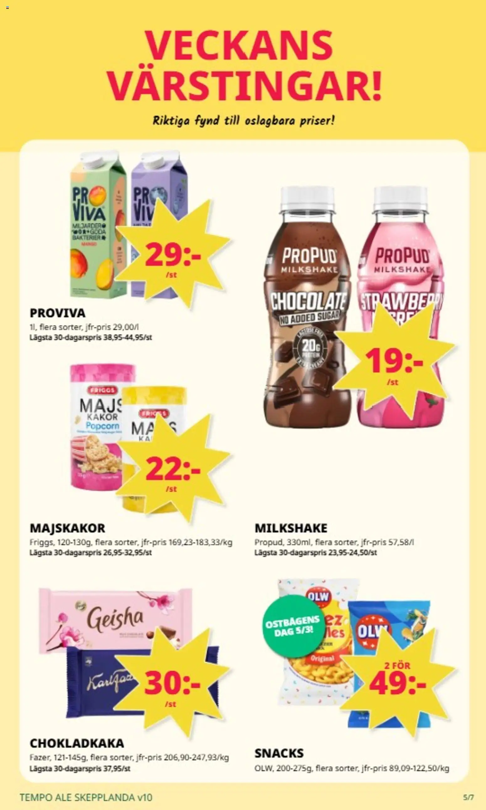 Tempo reklamblad aktuell från 02.03.2026 | Sida: 5 | Produkter: Chokladkaka, Majskakor, Popcorn, Majs