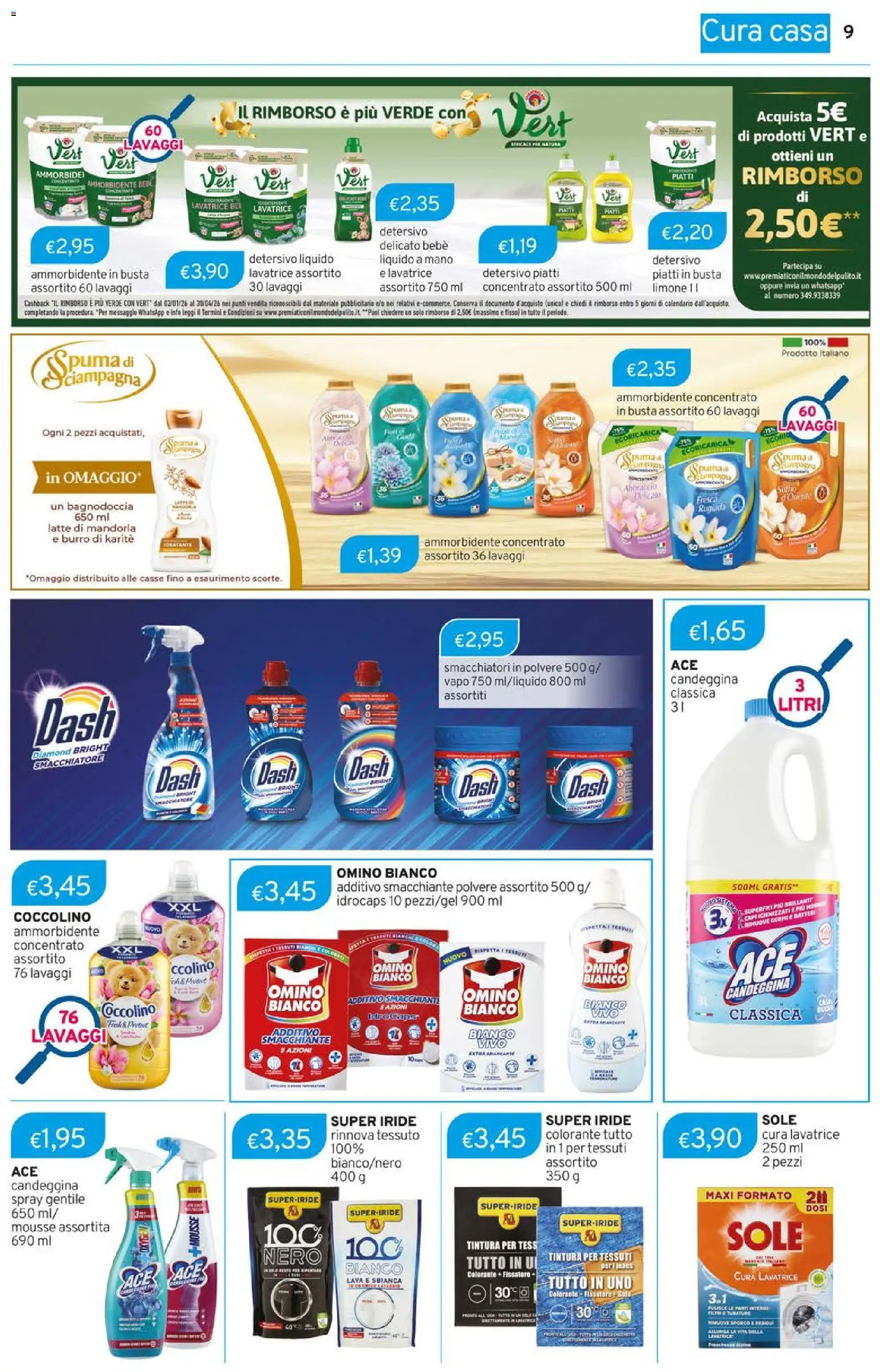 Volantino Sirene Blu del 01.04.2026 | Pagina: 9 | Prodotti: Candeggina, Sale, Latte, Lavatrice