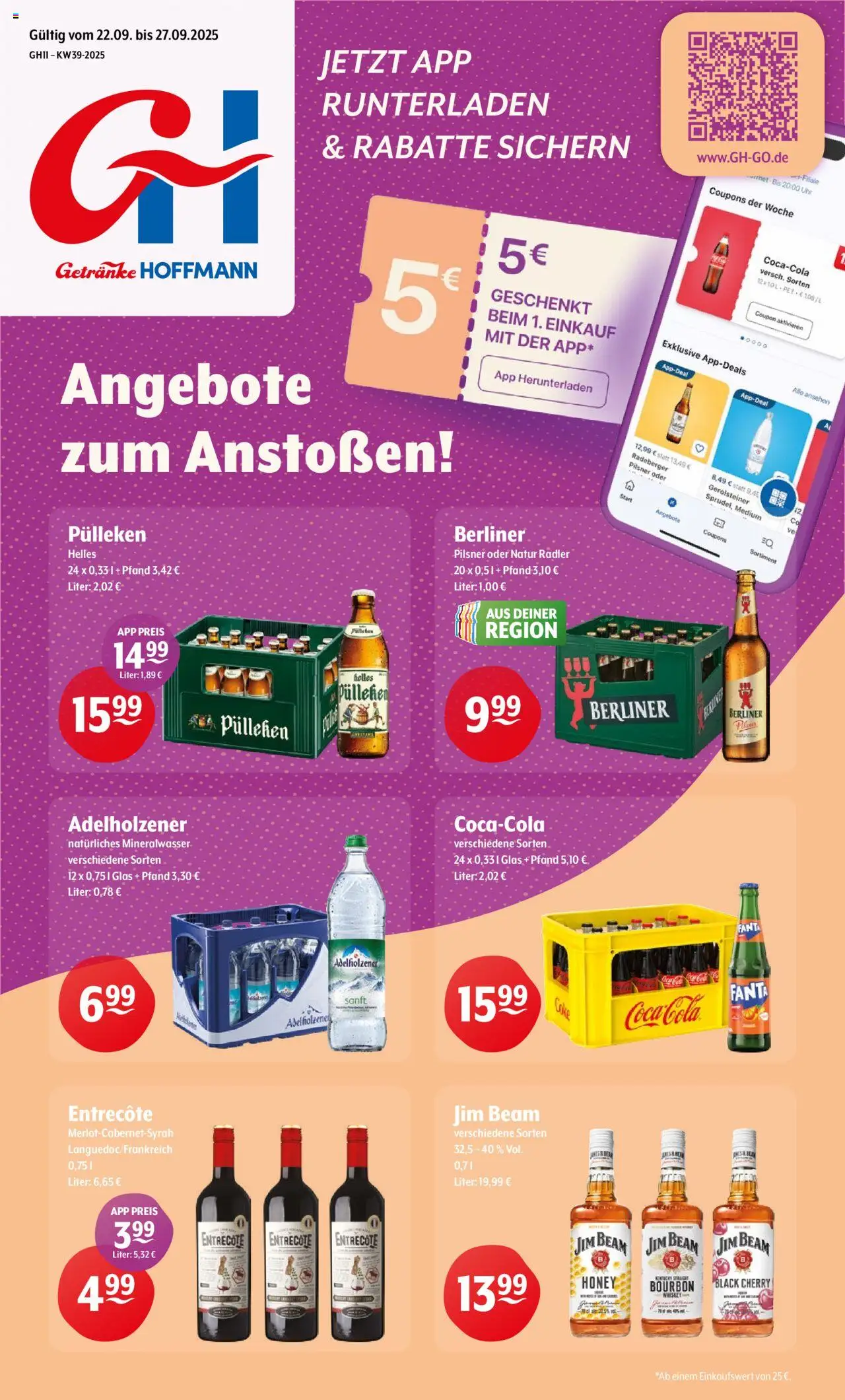 Getränke Hoffmann Prospekt 	 – gültig ab 22.09.2025 | Seite: 1 | Produkte: Coca cola, Fanta, Whiskey, Uhr