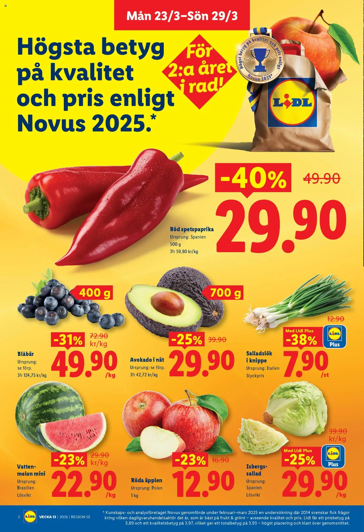 Lidl reklamblad aktuell från 23.03.2026 | Sida: 2 | Produkter: Äpplen, Salladslök, Sallad, Blåbär