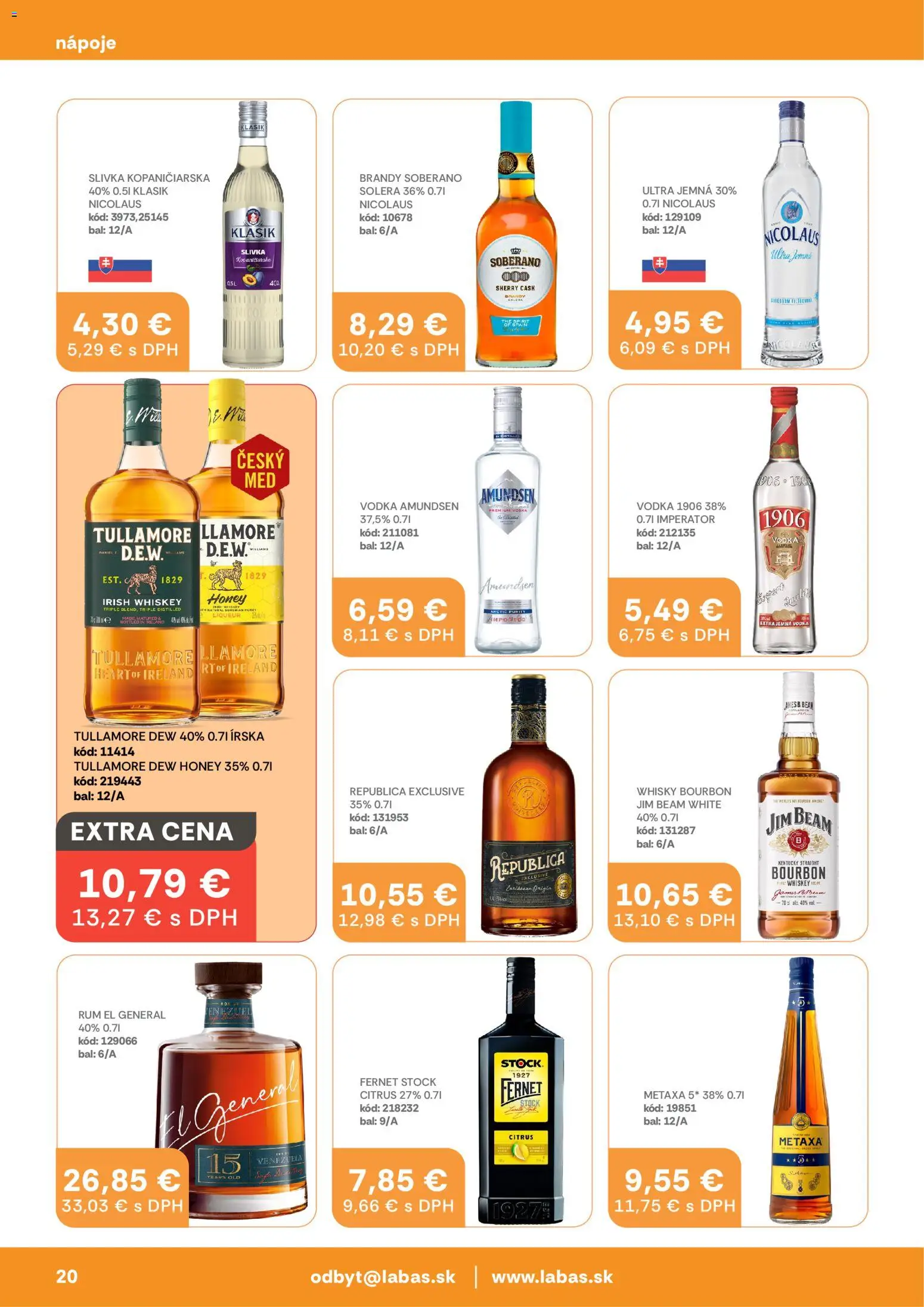Nové Labaš akcie – leták je platný od 16.01.2026 | Strana: 20 | Produkty: Bourbon, Fernet, Fernet Stock, Amundsen vodka