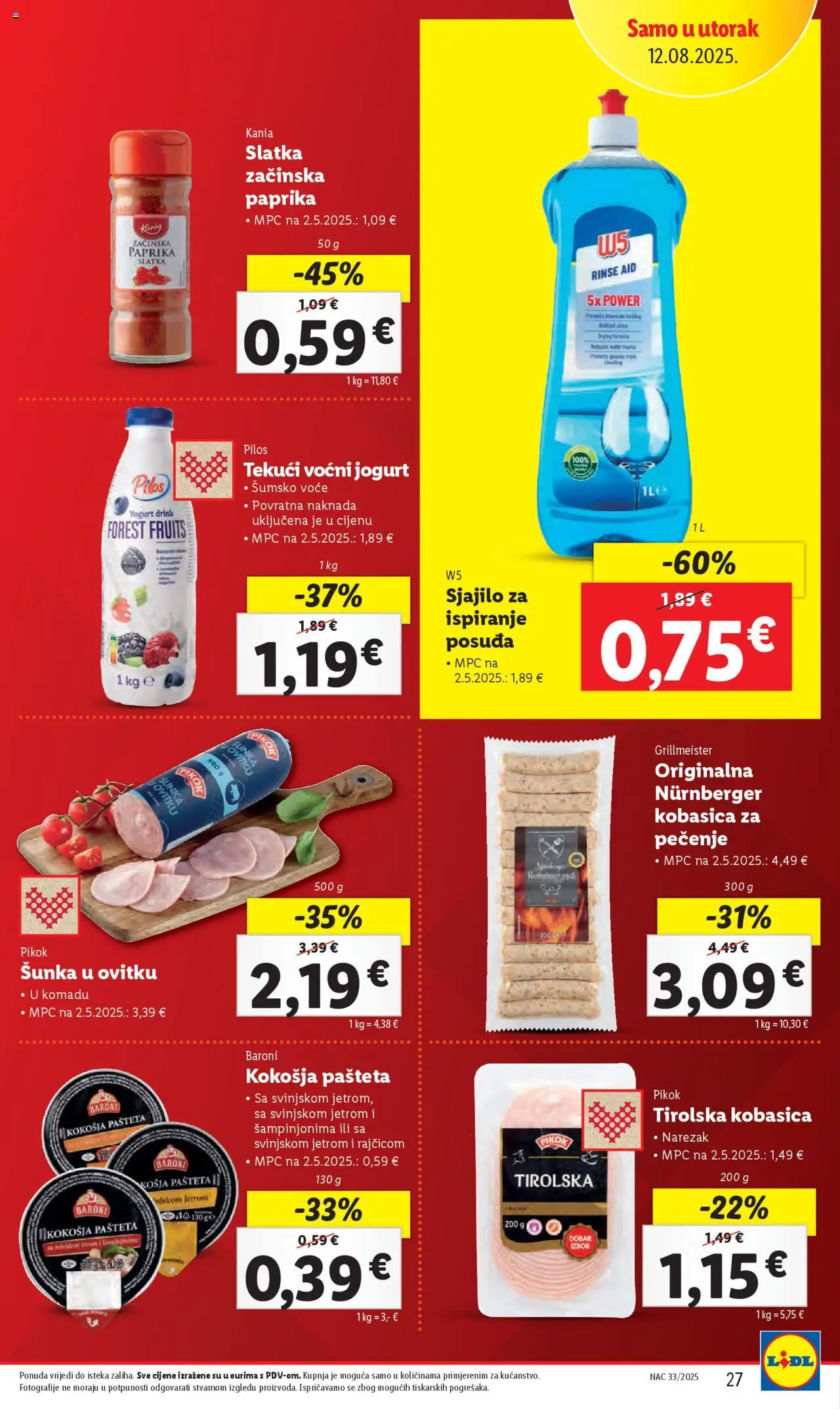 Lidl katalog | vrijedi od 11.08.2025 | Stranica: 27 | Proizvodi: Jogurt, Voćni jogurt, Narezak, Kobasica
