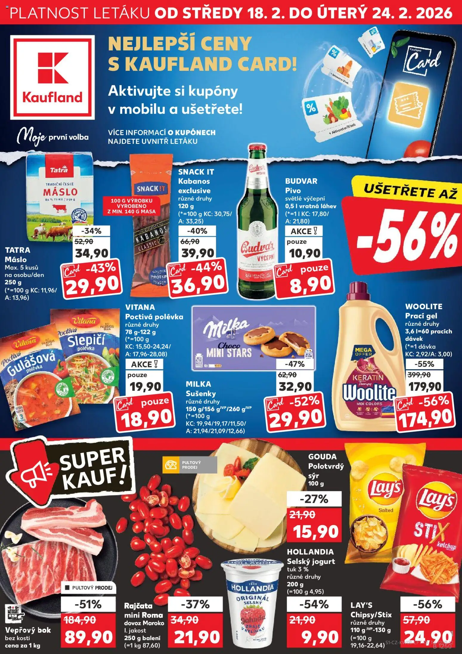 Kaufland leták - Kolín od 18.02.2026 | Strana: 1 | Produkty: Sýr, Jogurt, Vepřový bok, Protein