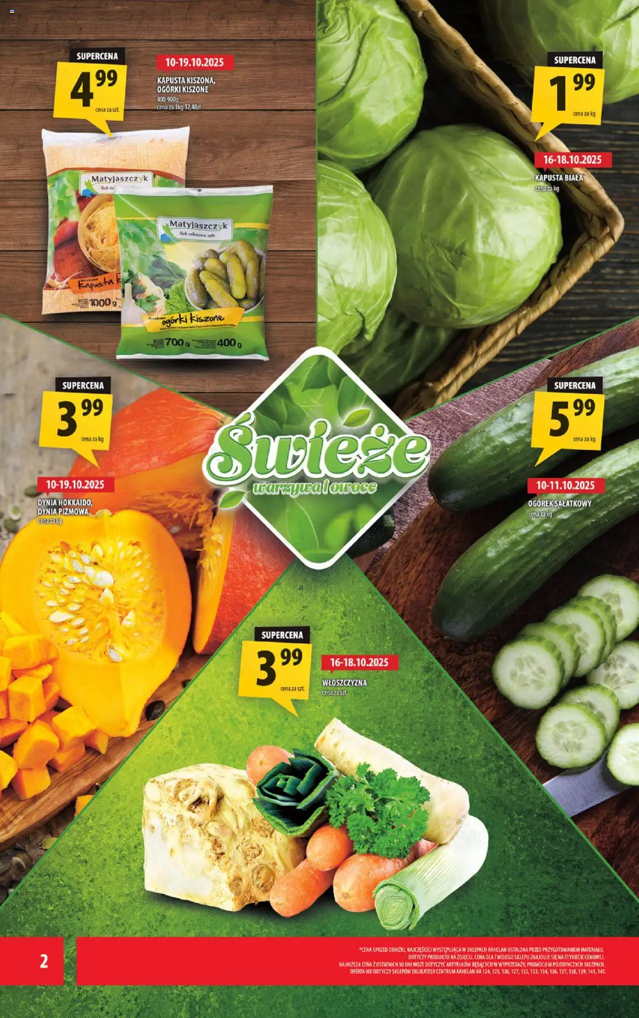Arhelan Gazetka od 10.10.2025 | Strona: 2 | Produkty: Kapusta, Delikatesy, Kapusta biała, Ogórki