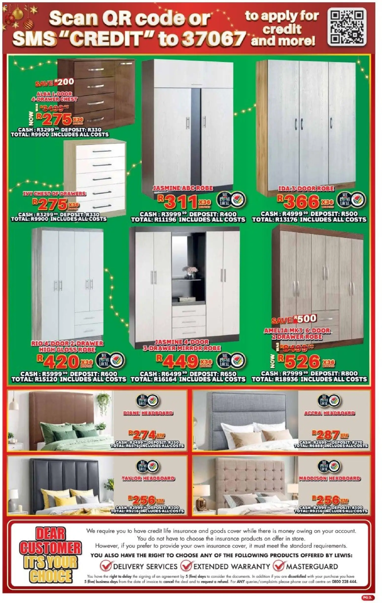New Lewis Stores catalogue – valid from 08.12.2025 | Page: 3 | Products: Phone, Headboard, Chest of drawers, Mirror