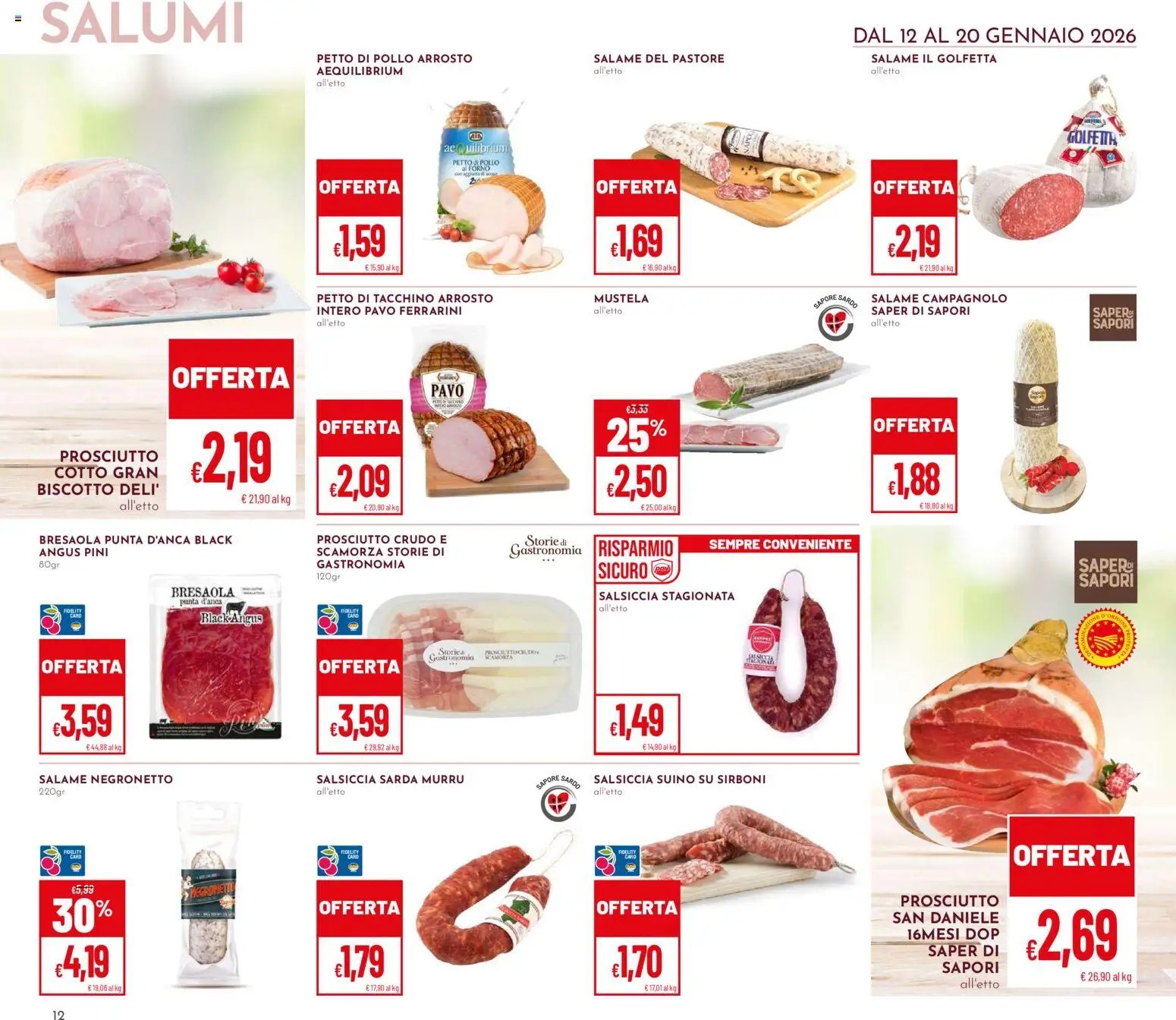 Volantino Pan del 12.01.2026 | Pagina: 12 | Prodotti: Petto di Pollo, Bresaola, Prosciutto, Forno