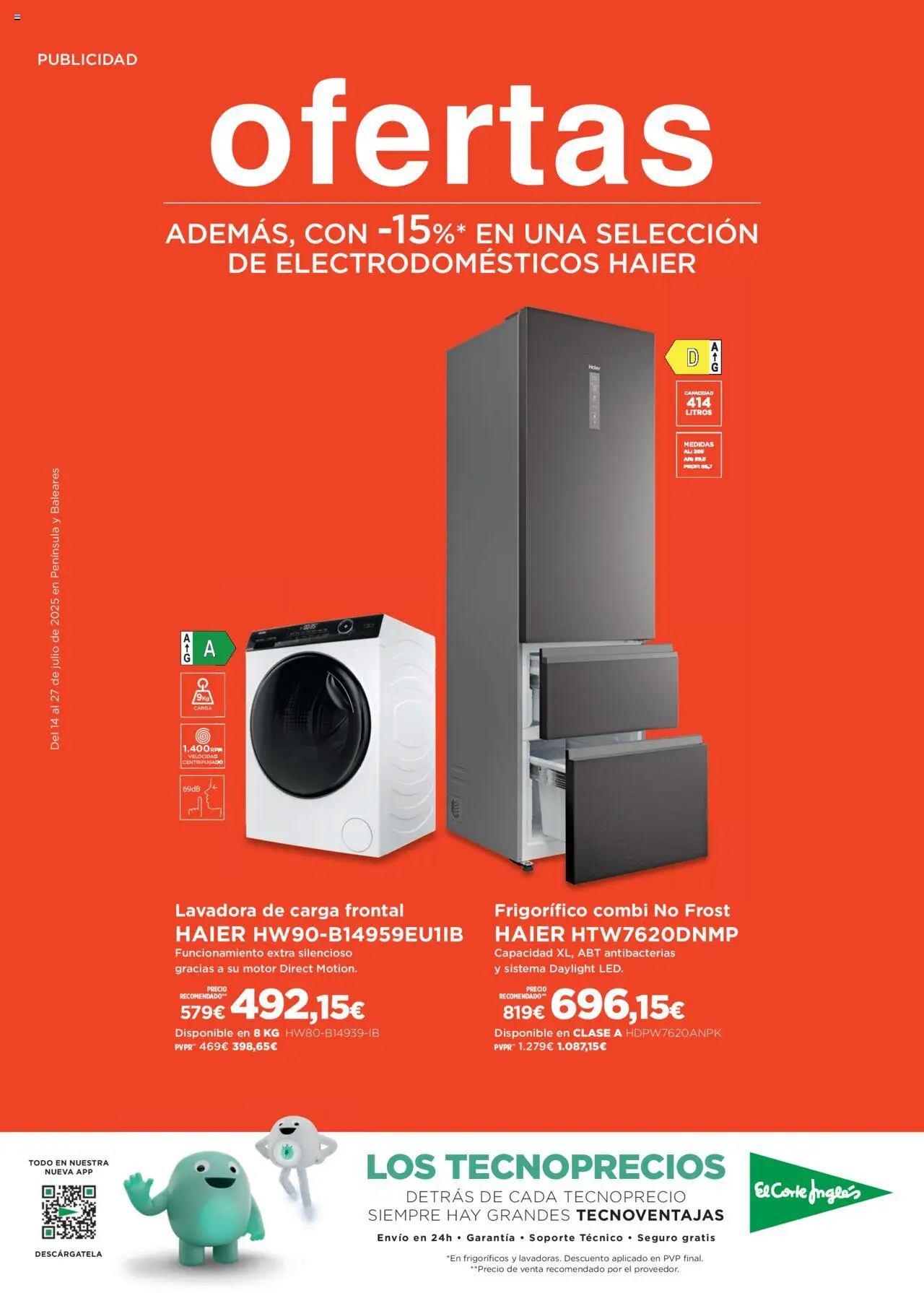 El Corte Inglés ofertas │ válido desde el 14.07.2025 | Página: 1 | Productos: Lavadora, Combi
