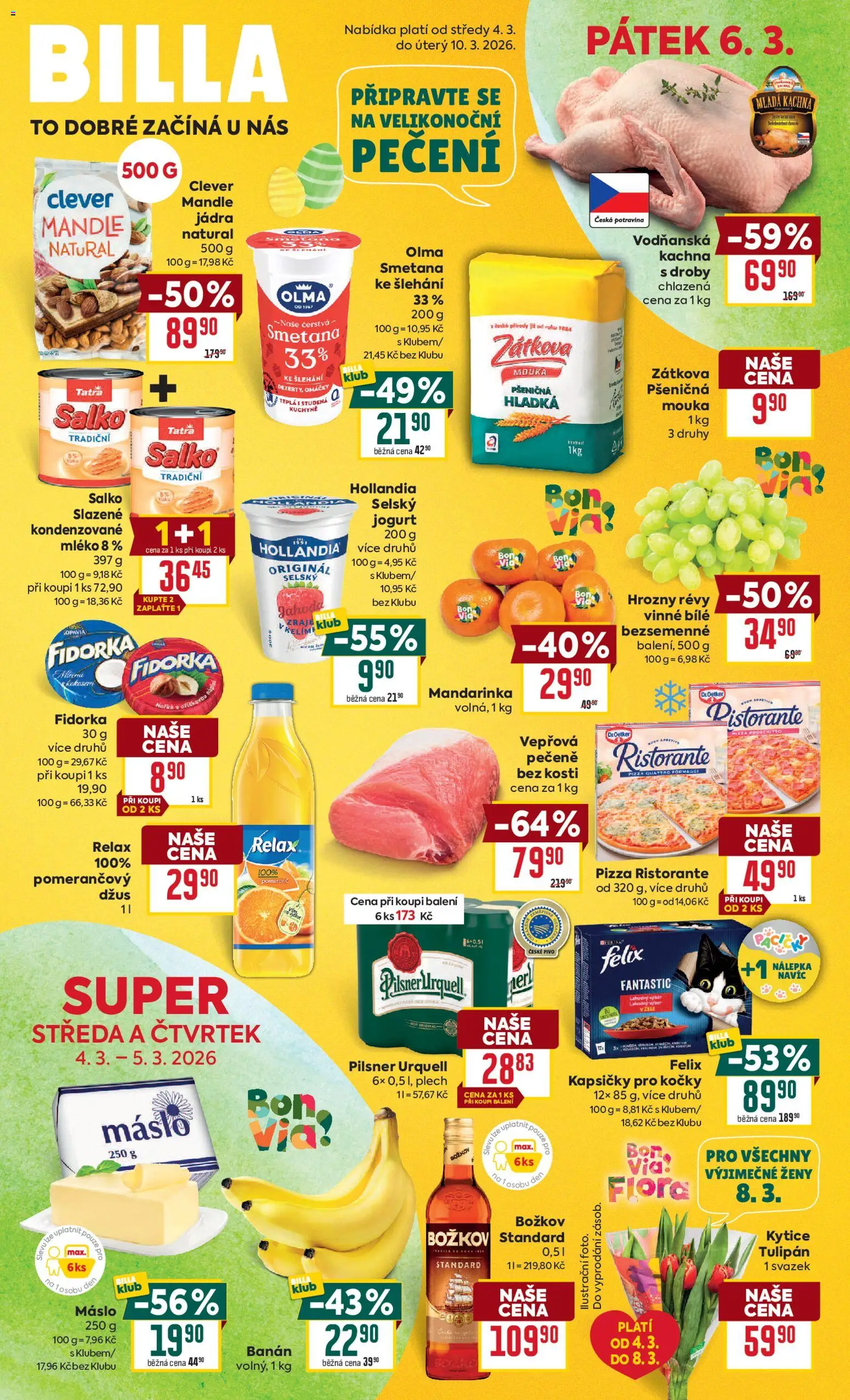 Billa Malý leták od 04.03.2026 | Strana: 1 | Produkty: Jogurt, Plech, Pilsner Urquell, Kachna
