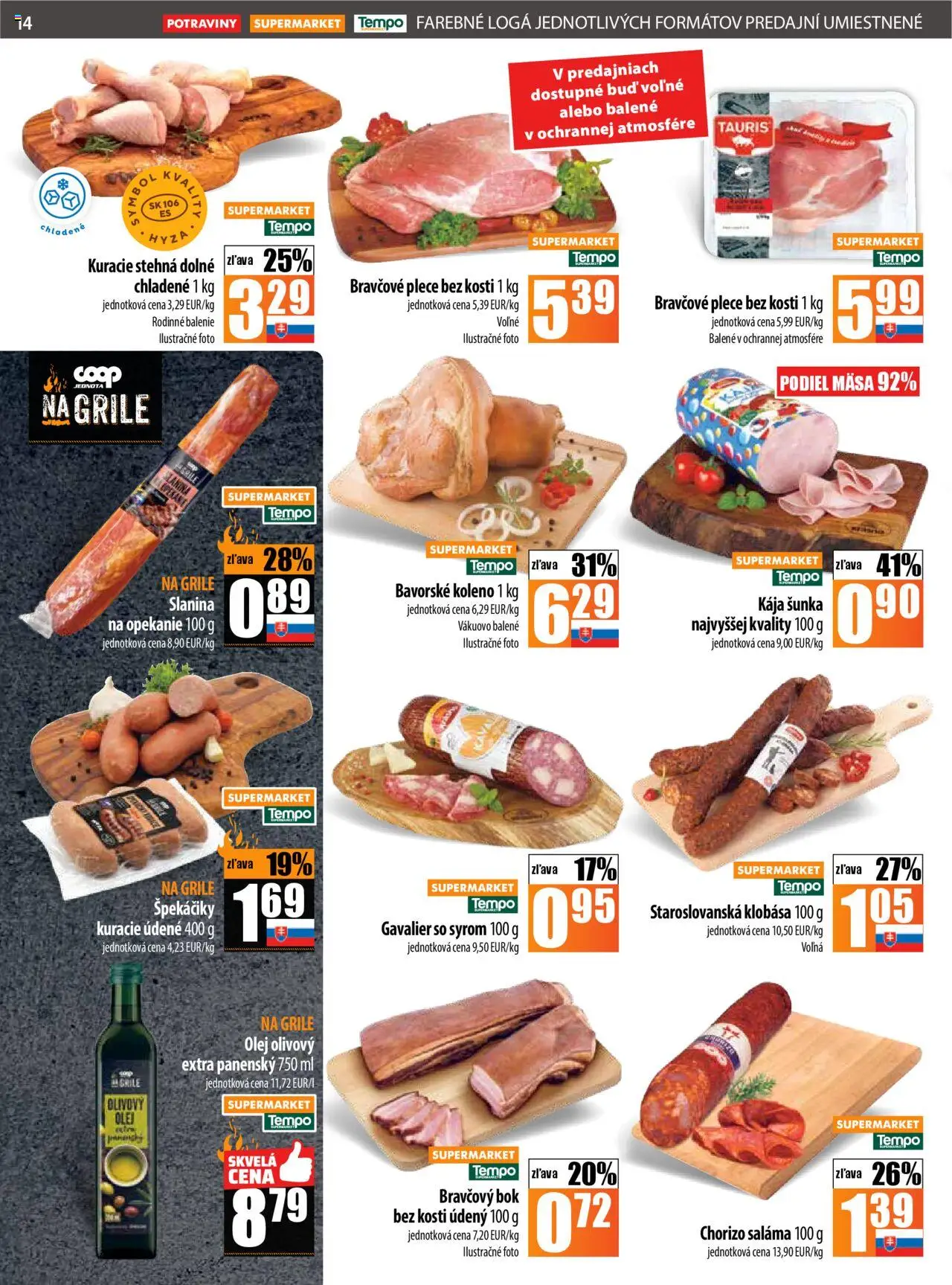COOP Jednota leták │ platný od 07.08.2025 | Strana: 14 | Produkty: Saláma, Slanina, Klobása, Kuracie stehná