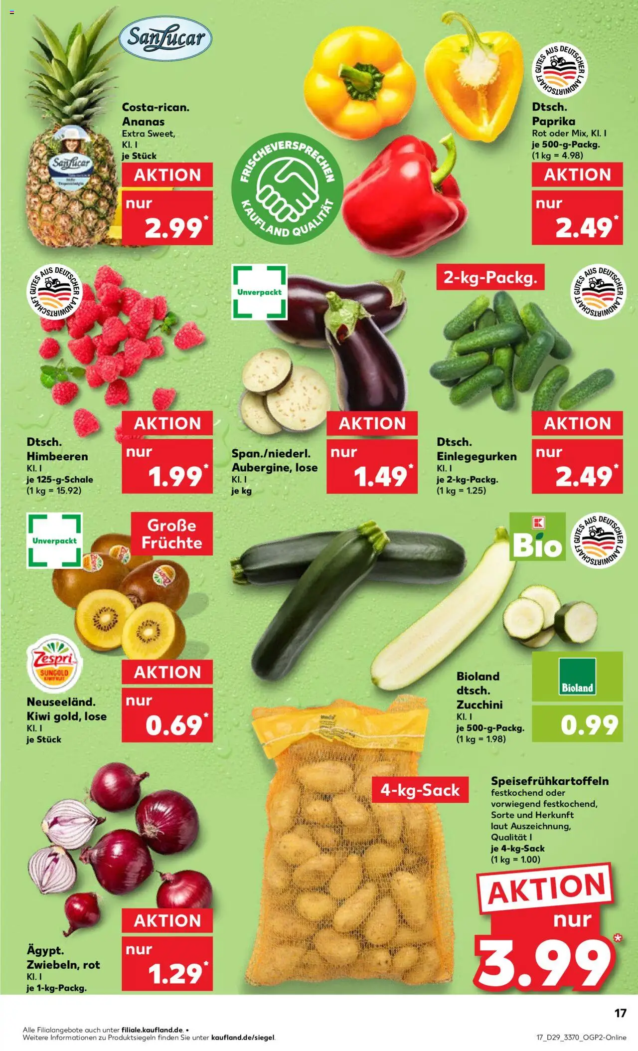 Kaufland prospekt Frankfurt (Oder)	 - gültig ab dem 17.07.2025 | Seite: 17 | Produkte: Himbeeren, Ananas, Paprika, Zucchini