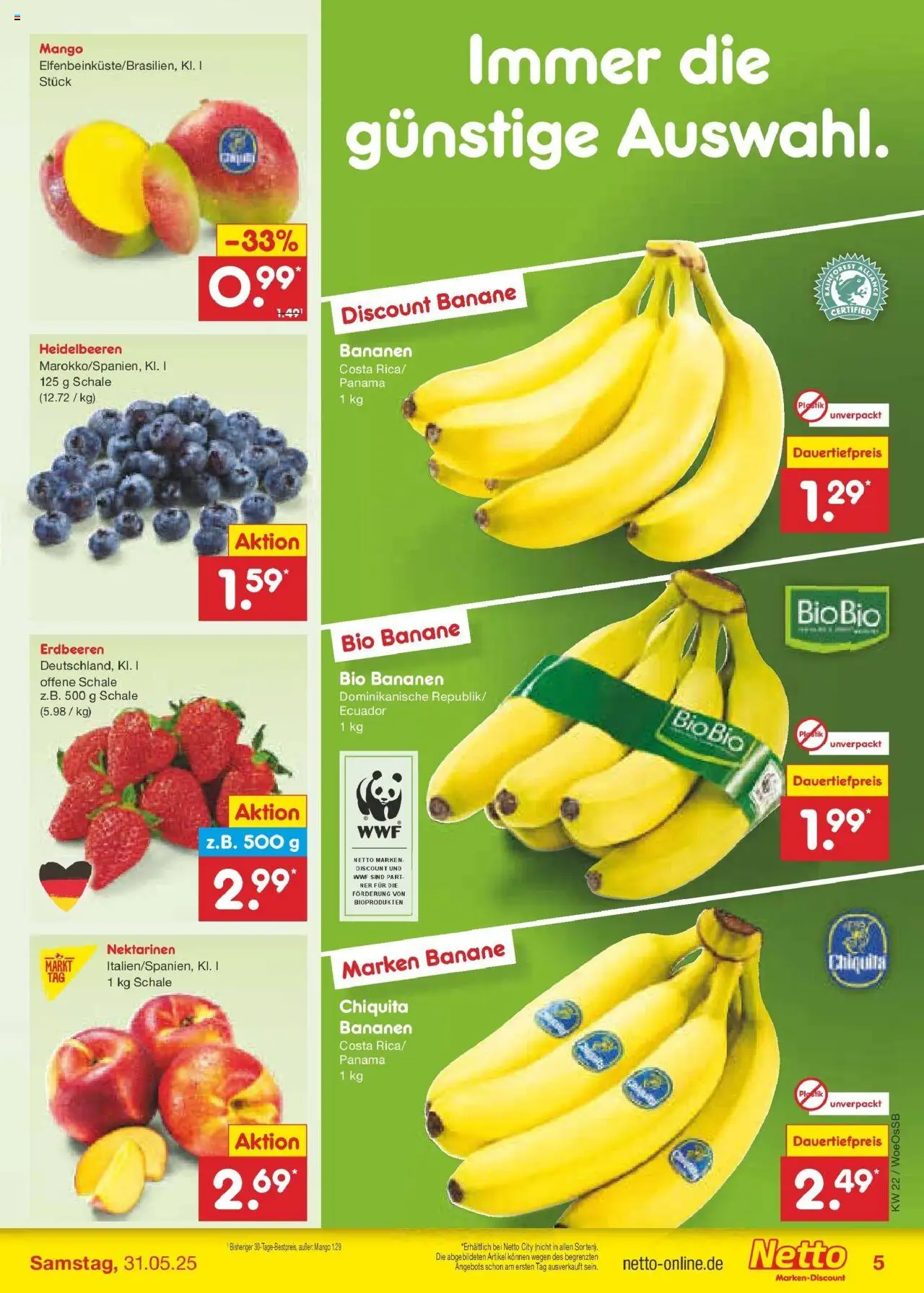 Netto Marken-Discount prospekt Gemmingen	 - gültig ab dem 26.05.2025 | Seite: 5 | Produkte: Nektarinen, Bananen, Heidelbeeren, Erdbeeren