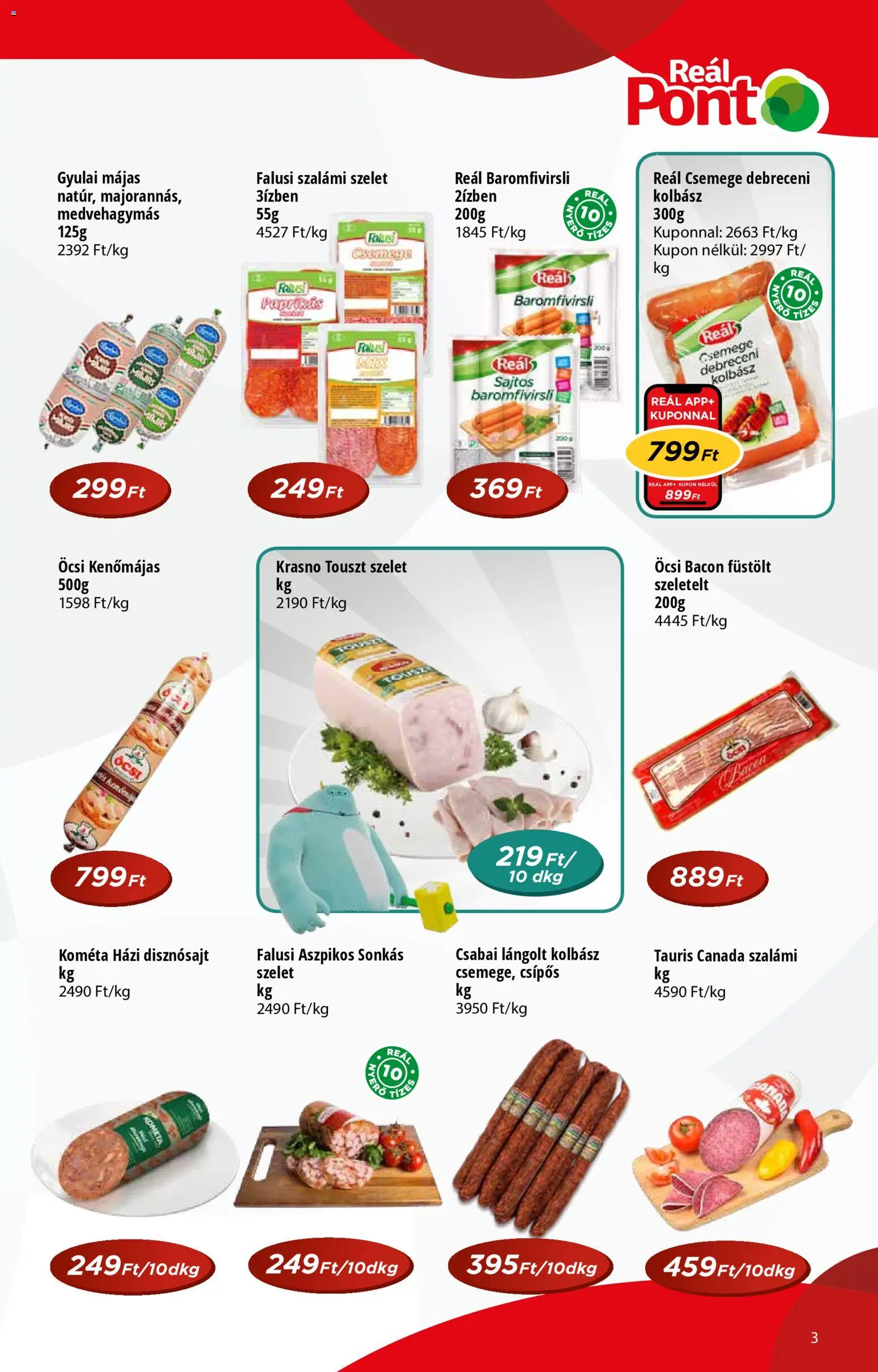 Reál akciós ujság - amely érvényes a következő dátumtól: 12.11.2025 | Oldal: 3 | Termékek: Kolbász, Kenőmájas, Debreceni, Lángolt kolbász