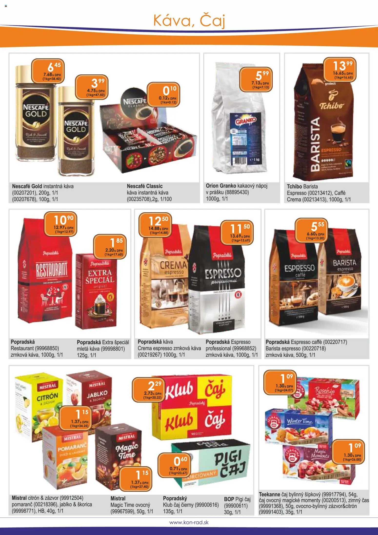 Nové KON - RAD akcie – leták je platný od 01.12.2025 | Strana: 44 | Produkty: Popradská káva, Čaj, Teekanne, Zrnková káva