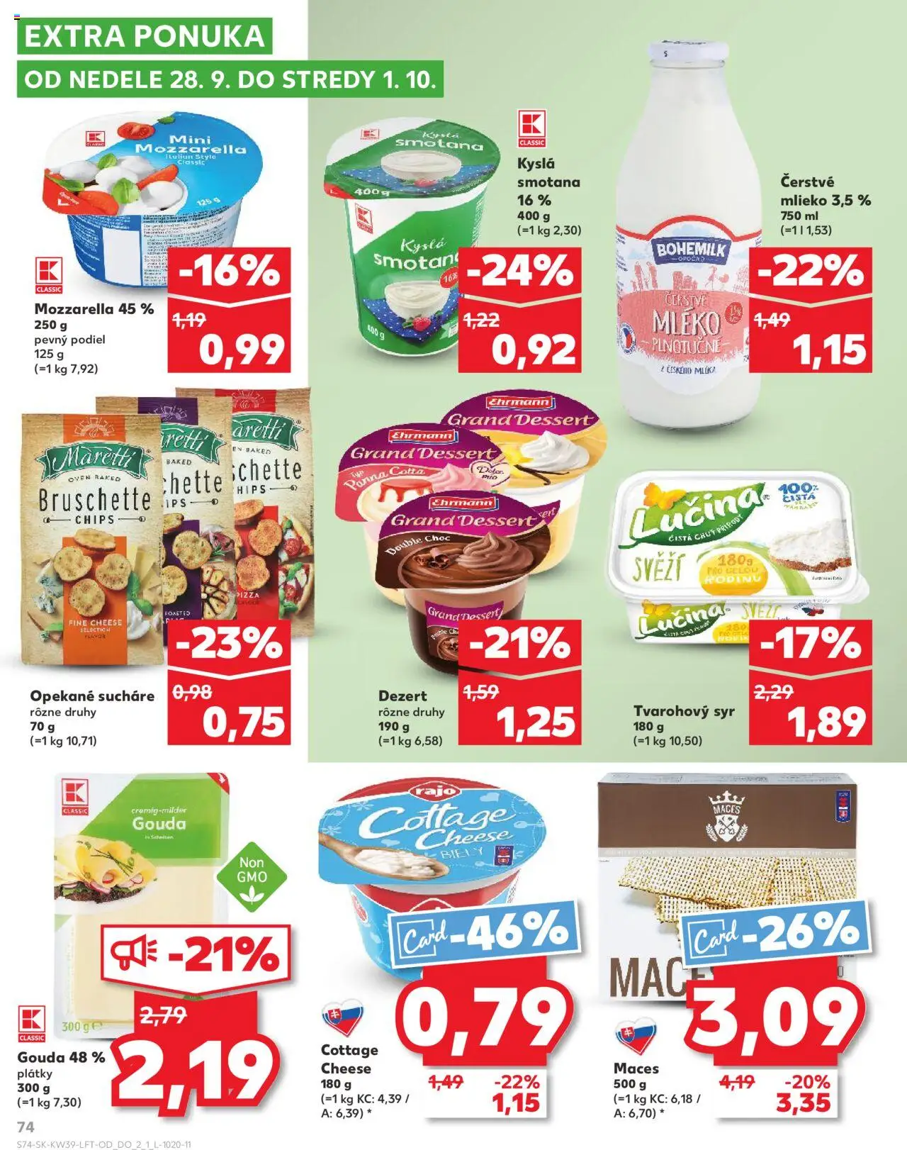 Nové Kaufland akcie – leták je platný od 25.09.2025 | Strana: 74 | Produkty: Mlieko, Syr, Pizza, Gouda