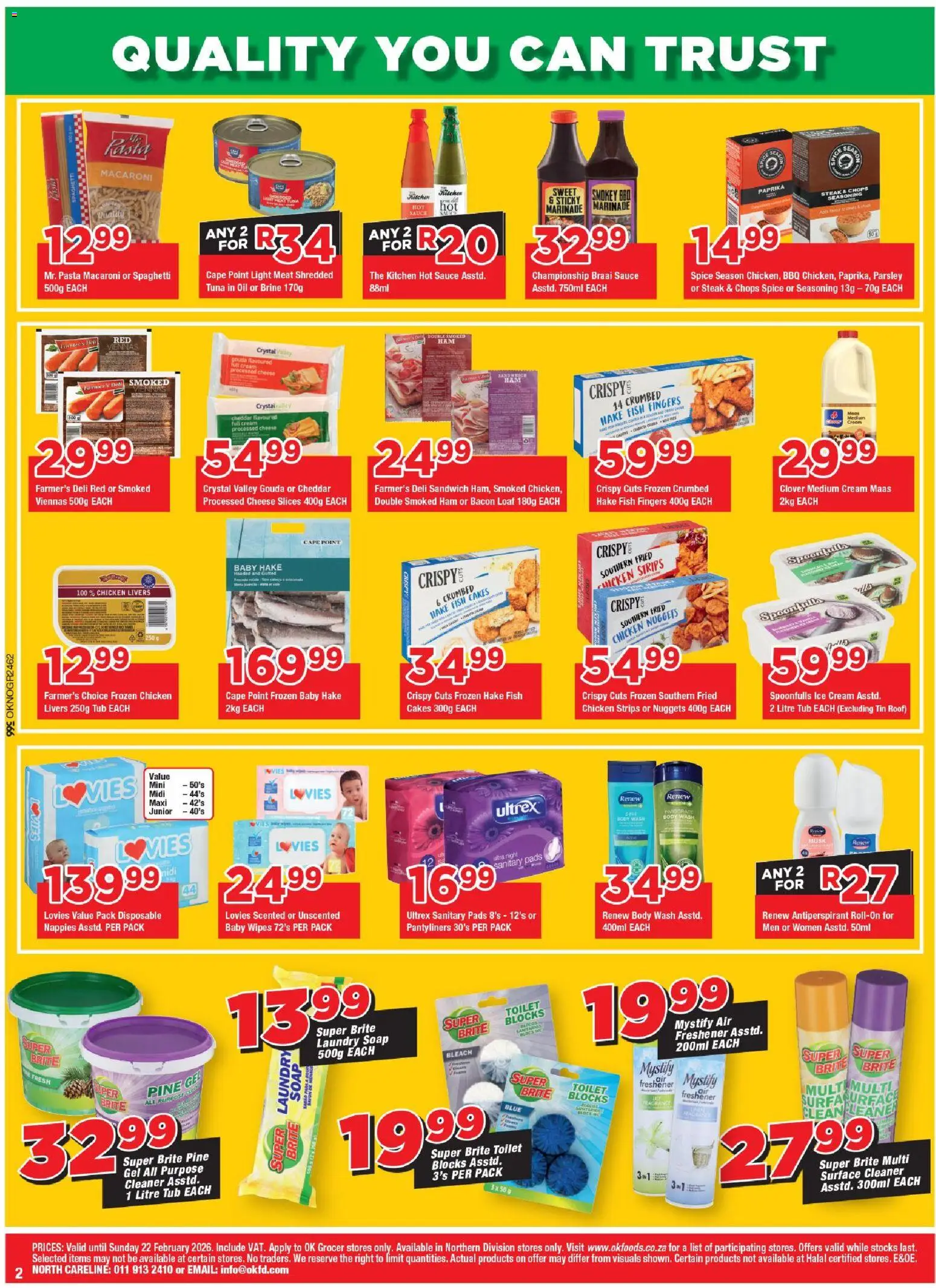 New OK Foods catalogue – valid from 11.02.2026 | Page: 2 | Products: Toilet, Bleach, Chicken, Antiperspirant