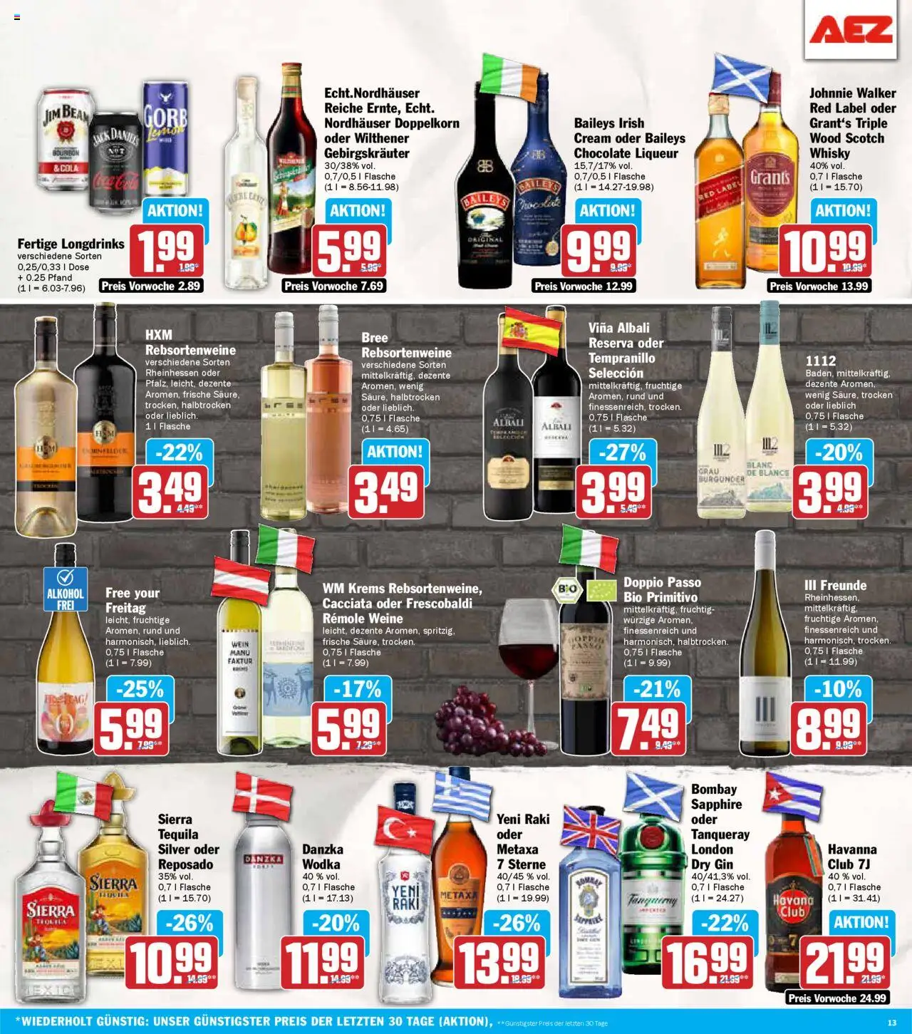 AEZ Prospekt 	 - gültig ab dem 11.08.2025 | Seite: 13 | Produkte: Cola, Wein, Bourbon, Johnnie walker