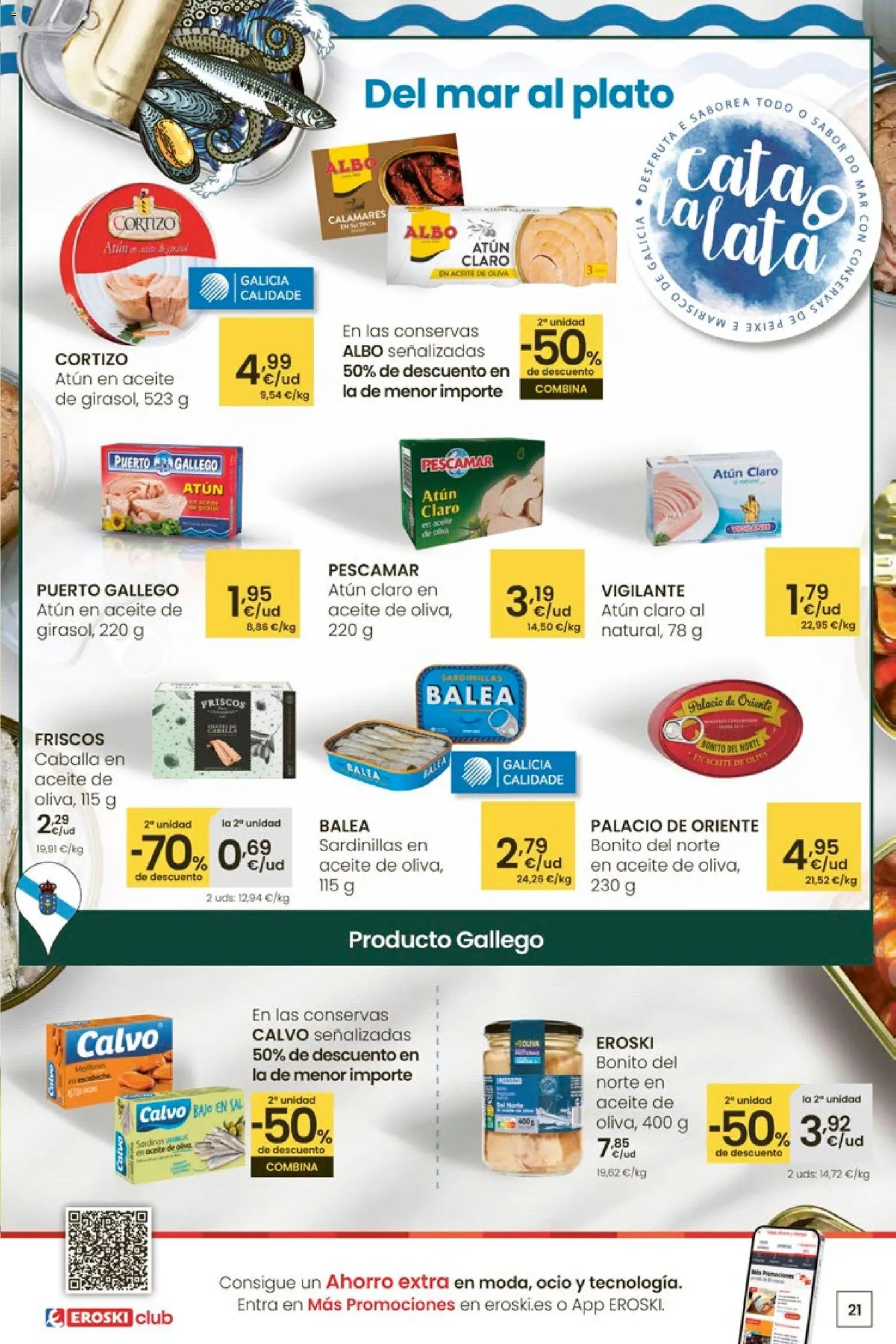 Eroski - Para un enero más ligero │ válido desde el 05.01.2026 | Página: 21 | Productos: Calamares, Sardinillas, Aceite, Aceite de oliva