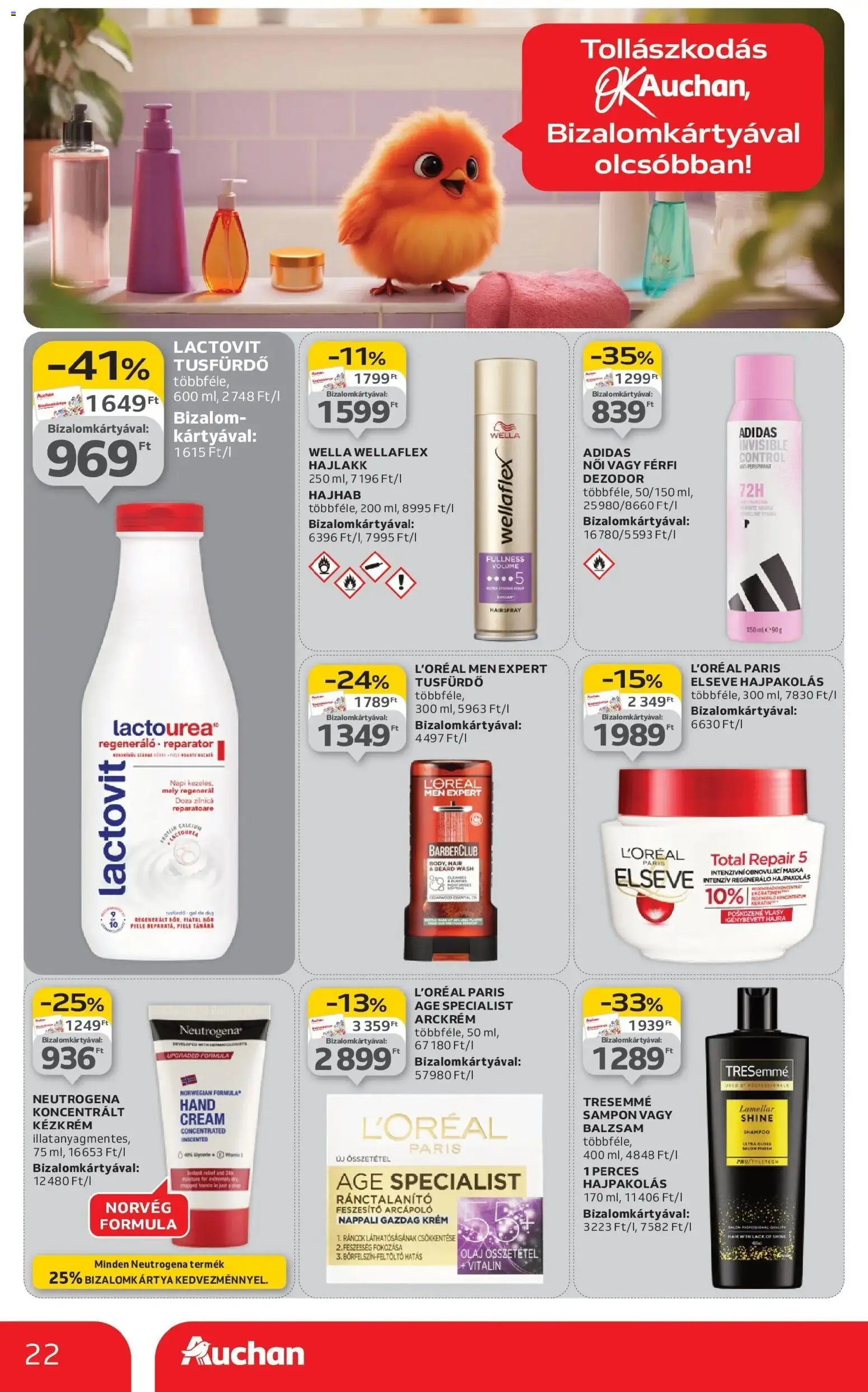 Auchan akciós ujság - amely érvényes a következő dátumtól: 15.01.2026 | Oldal: 22 | Termékek: Hajpakolás, Hajhab, Bor, Dezodor