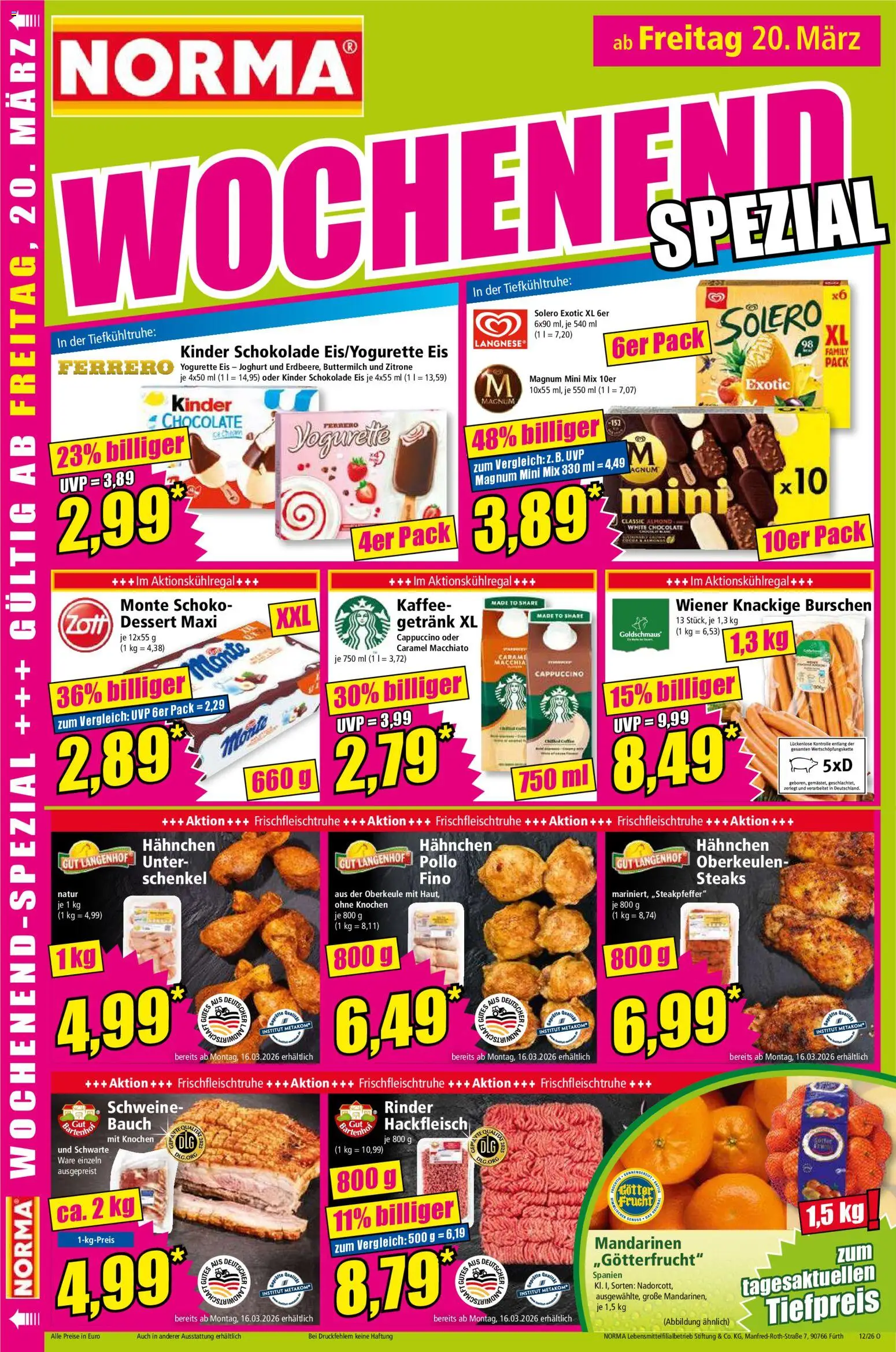 Norma Prospekt 	 – gültig ab 16.03.2026 | Seite: 18 | Produkte: Hahnchen, Joghurt, Kaffee, Schokolade