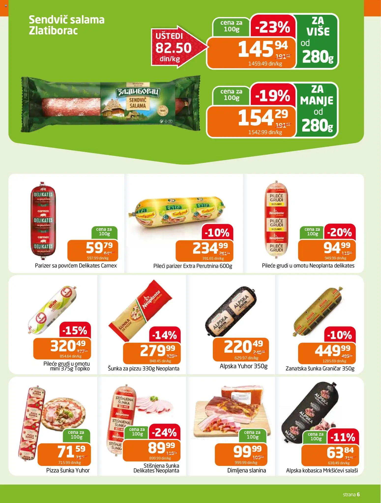 Gomex katalog - važi od 18.02.2026 | Strana: 6 | Proizvode: Pileće grudi, Šunka, Pizza šunka, Kobasica