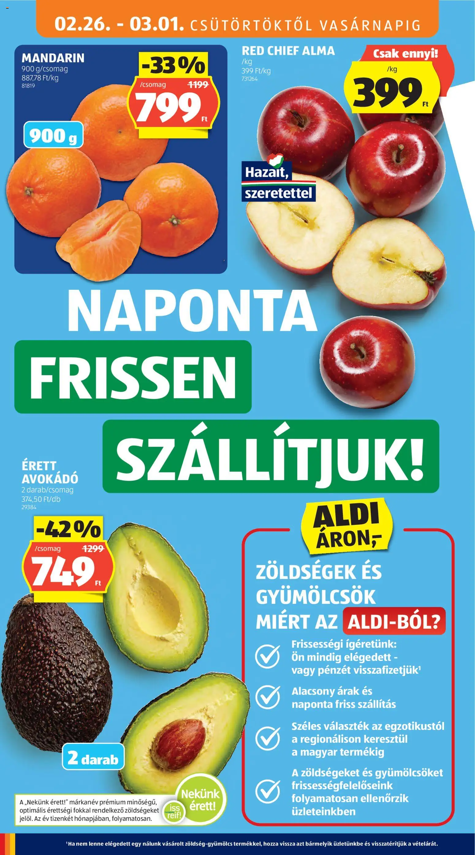 Aldi akciós ujság - amely érvényes a következő dátumtól: 26.02.2026 | Oldal: 6 | Termékek: Alma, Mandarin, Avokádó