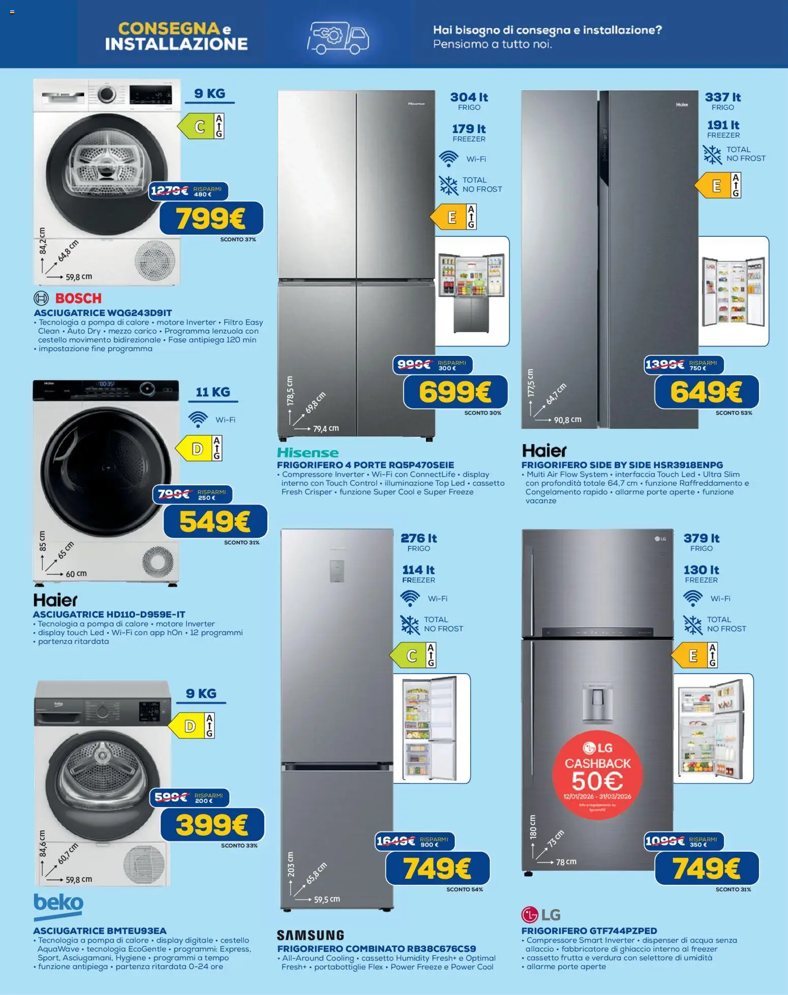 Volantino Euronics del 19.02.2026 | Pagina: 9 | Prodotti: Freezer, Frigorifero combinato, Lenzuola, Samsung