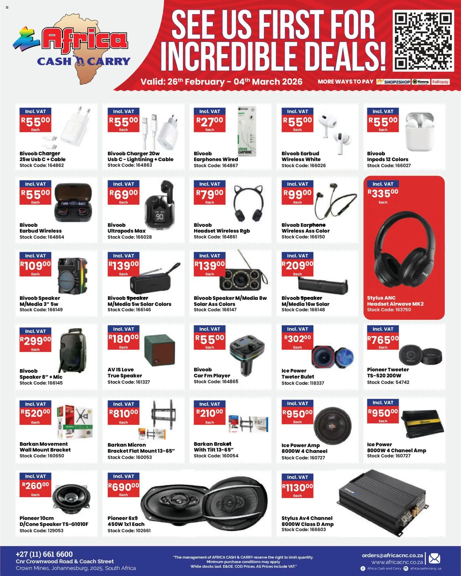 New Africa Cash & Carry catalogue – valid from 26.02.2026 | Page: 21 | Products: Earphones, Player, Speaker, Stock