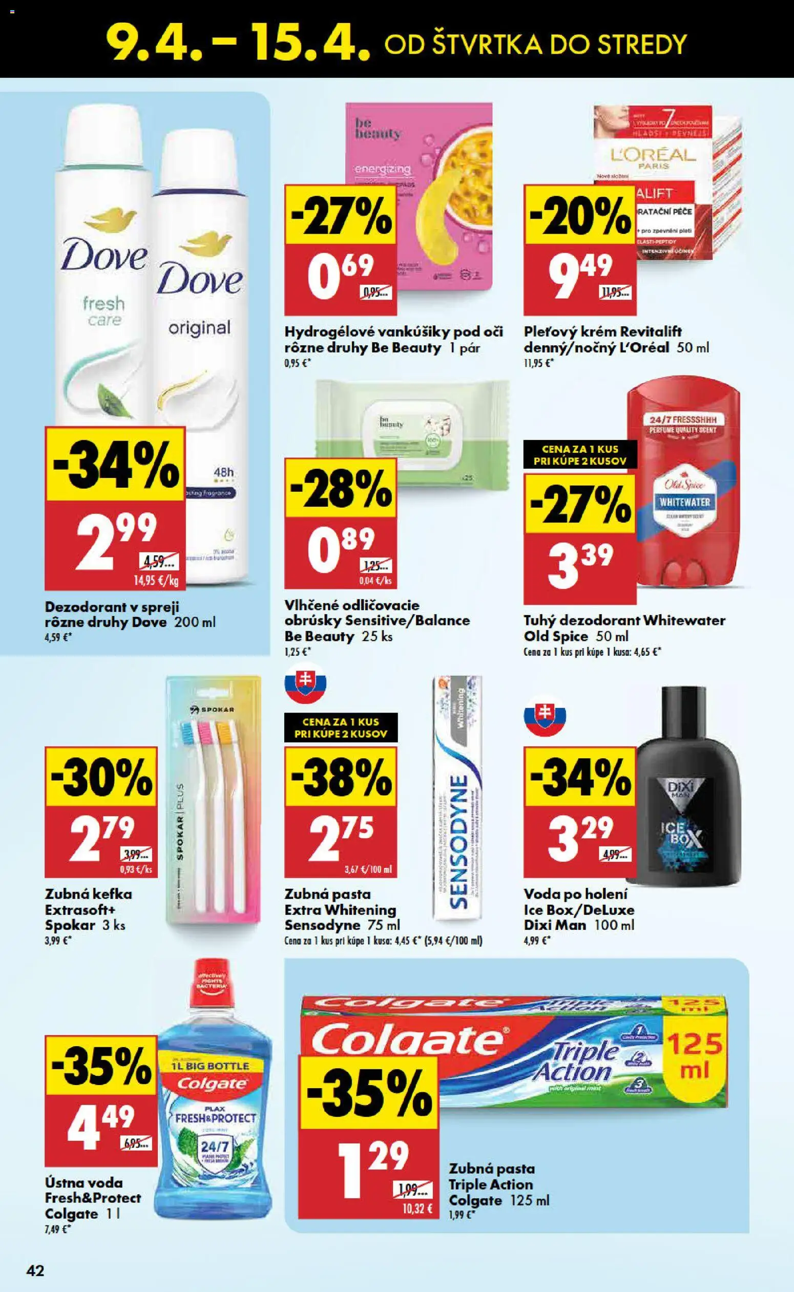 Nové Biedronka akcie – leták je platný od 09.04.2026 | Strana: 42 | Produkty: Zubná kefka, Zubná pasta, Krém