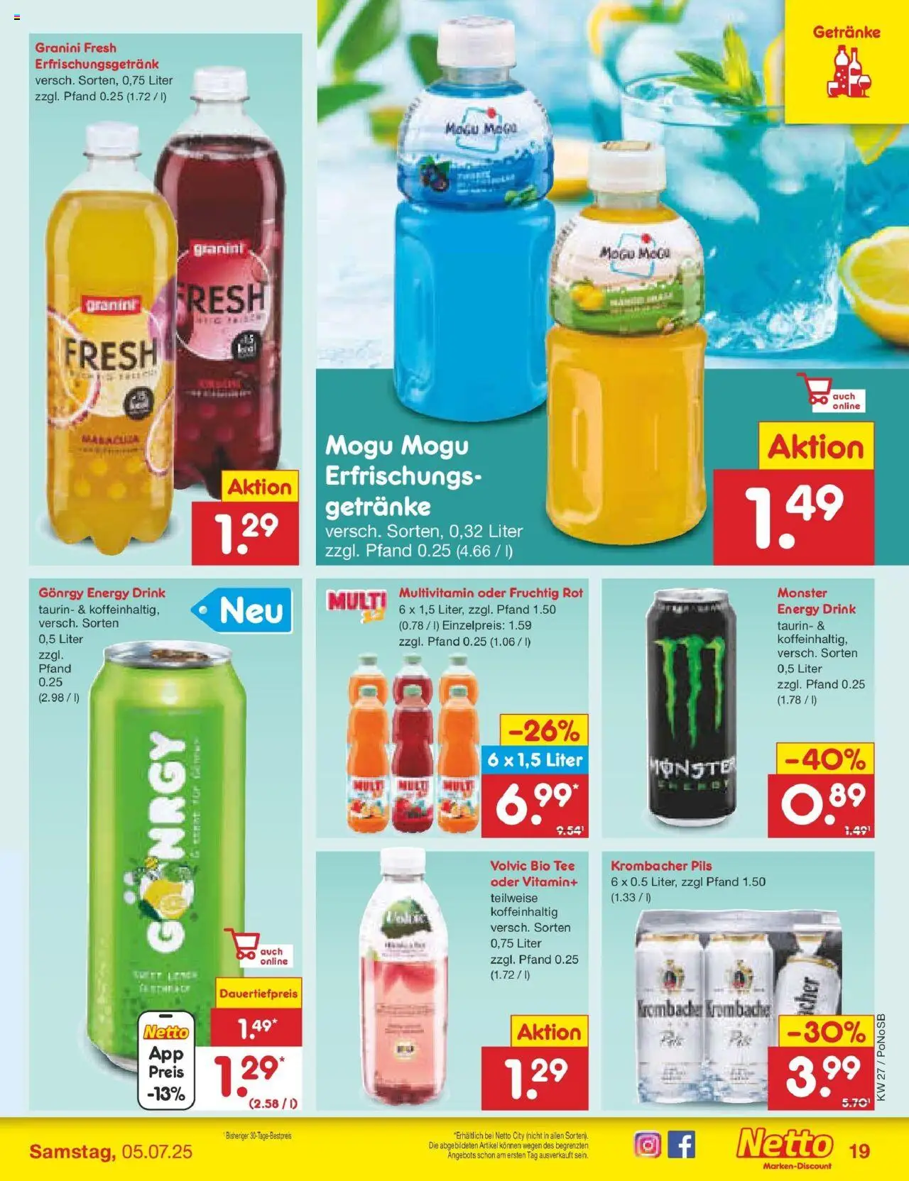 Netto Marken-Discount prospekt Amberg	 - gültig ab dem 29.06.2025 | Seite: 23 | Produkte: Granini, Krombacher, Tee, Volvic