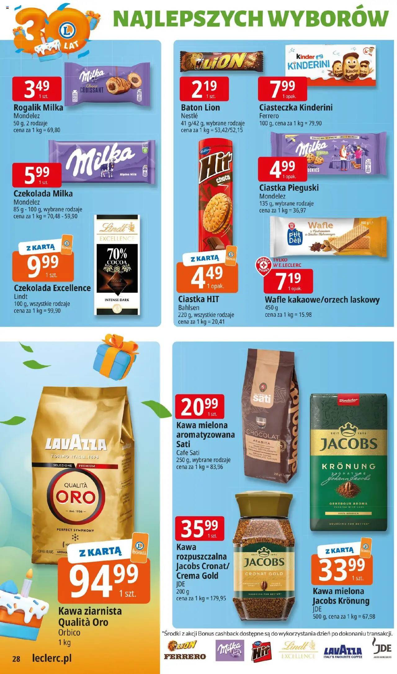 E.Leclerc Gazetka od 14.10.2025 | Strona: 28 | Produkty: Karta, Wafle, Kawa, Czekolada