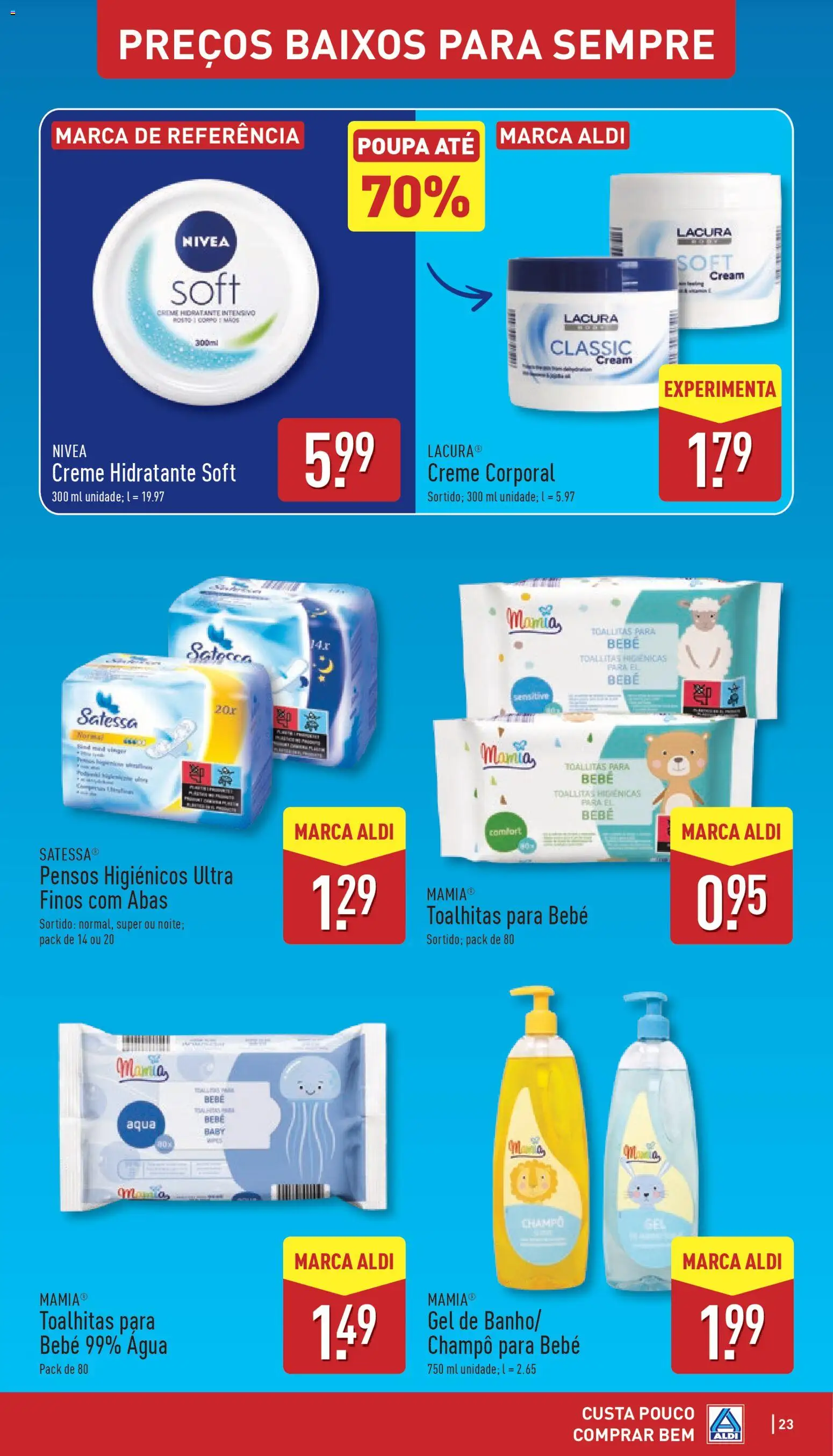 Aldi folheto │ válido de 05.01.2026 | Página: 23 | Produtos: Agua, Pensos higiénicos, Creme corporal, Creme