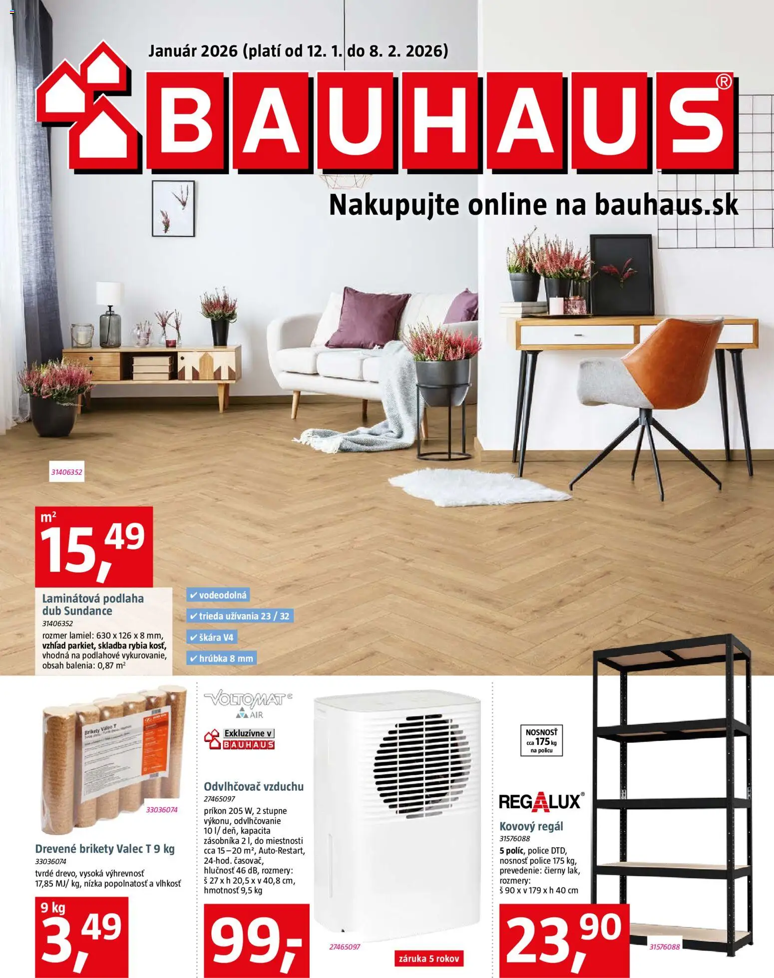 Nové Bauhaus akcie – leták je platný od 12.01.2026 | Strana: 1 | Produkty: Kovový regál, Regál, Odvlhčovač vzduchu, Odvlhčovač
