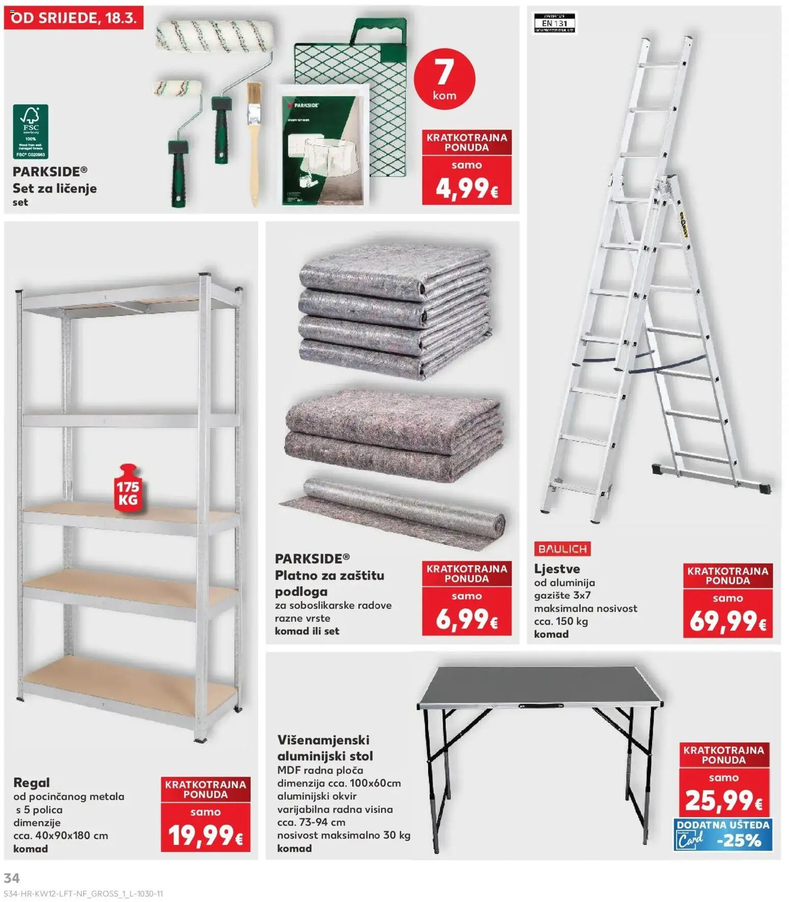 Kaufland katalog | vrijedi od 17.03.2026 | Stranica: 34 | Proizvodi: Stol, Ljestve, Regal, Parkside