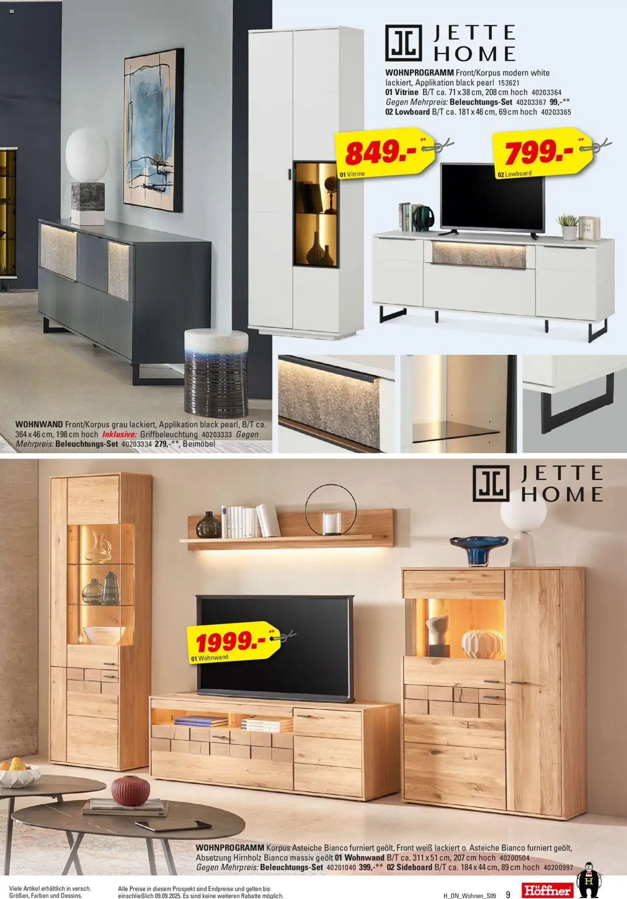 Höffner - Wohnen Spezial - gültig ab dem 13.08.2025 | Seite: 9 | Produkte: Sideboard, Wohnwand, Lowboard, Vitrine
