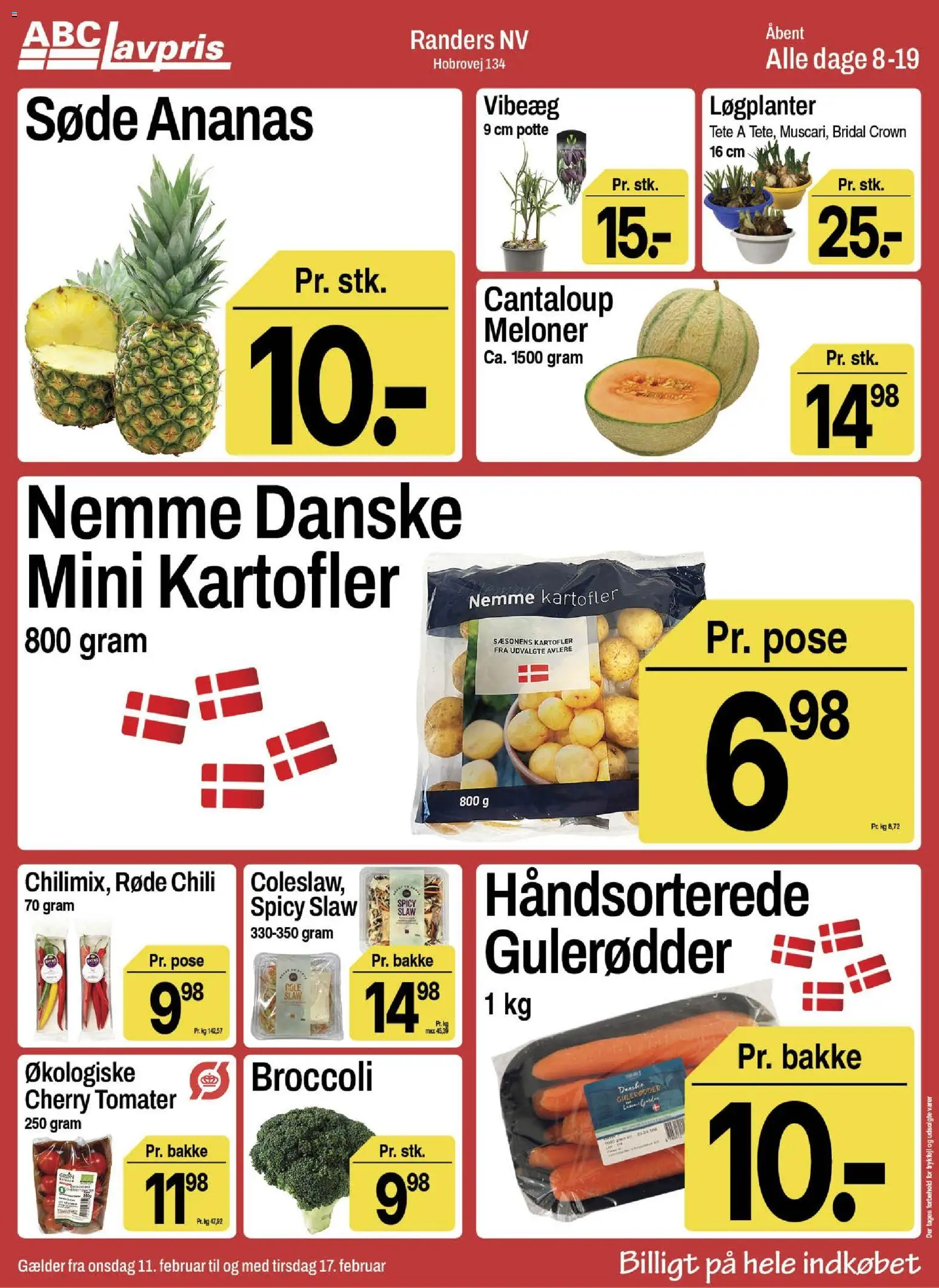 Abc Lavpris tilbudsavis – gyldig fra 11.02.2026 | Side: 3 | Produkter: Tomater, Ananas, Kartofler, Broccoli